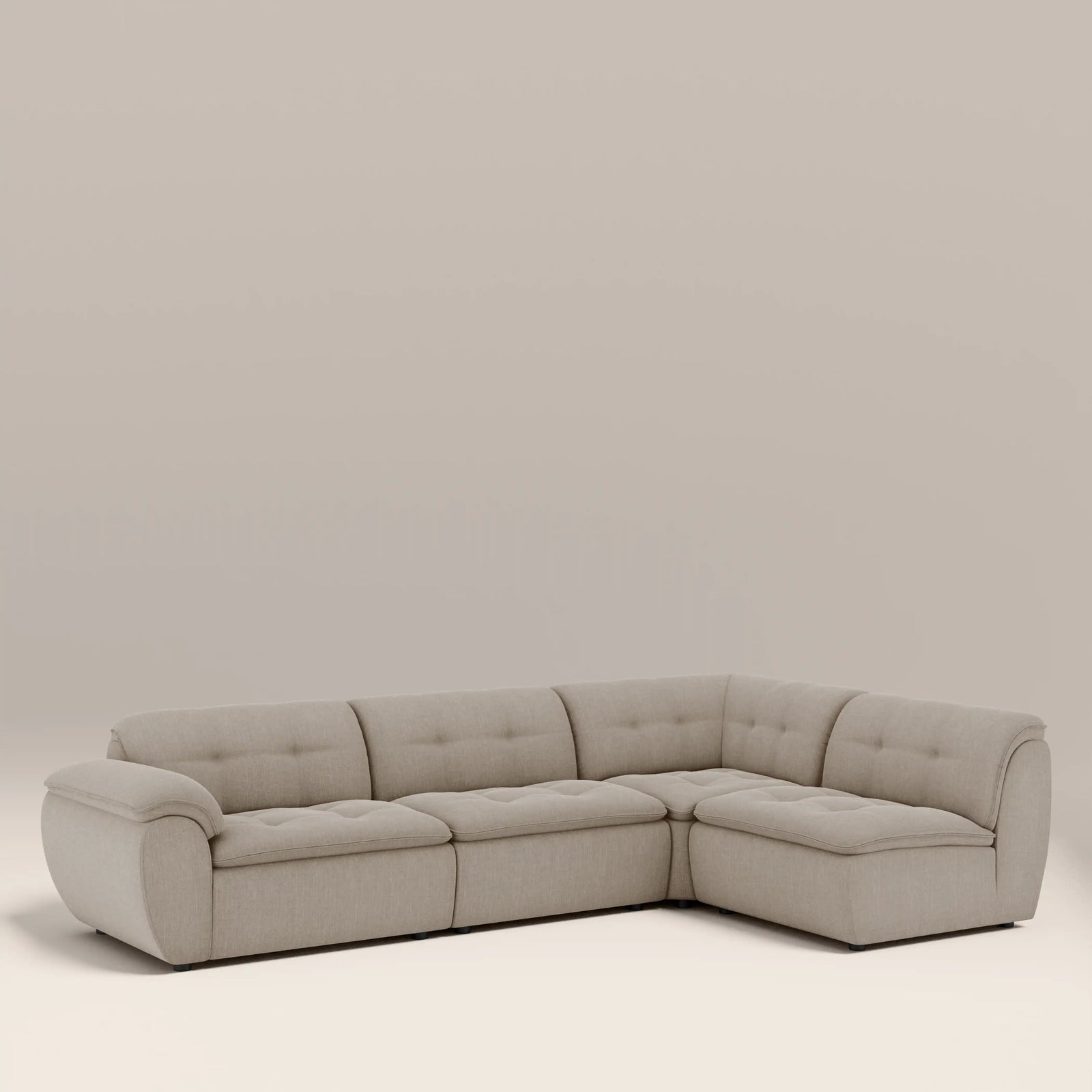 Bamba Right Hand Armless 3 Seater Corner Sofa | Pebble Grey Velvet Chenille