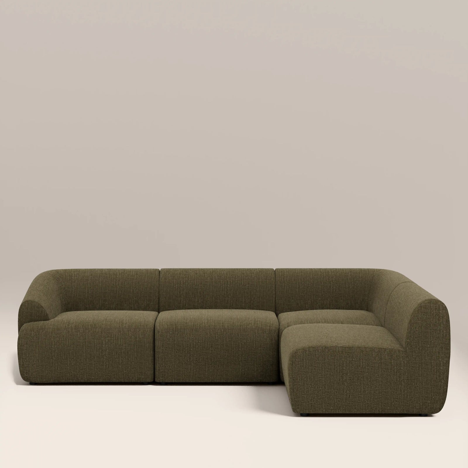 Malmo Right Hand Armless 3 Seater Corner Sofa | Olive Green Velvet Chenille