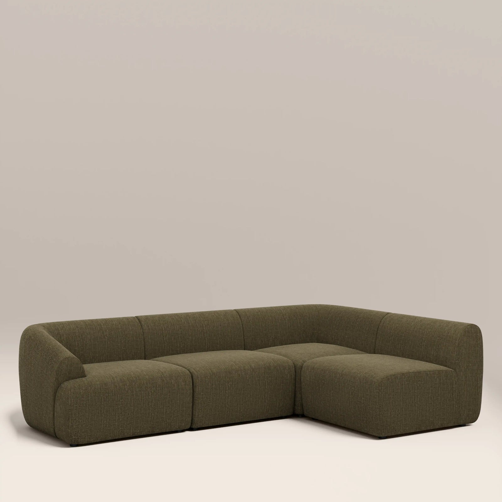 Malmo Right Hand Armless 3 Seater Corner Sofa | Olive Green Velvet Chenille