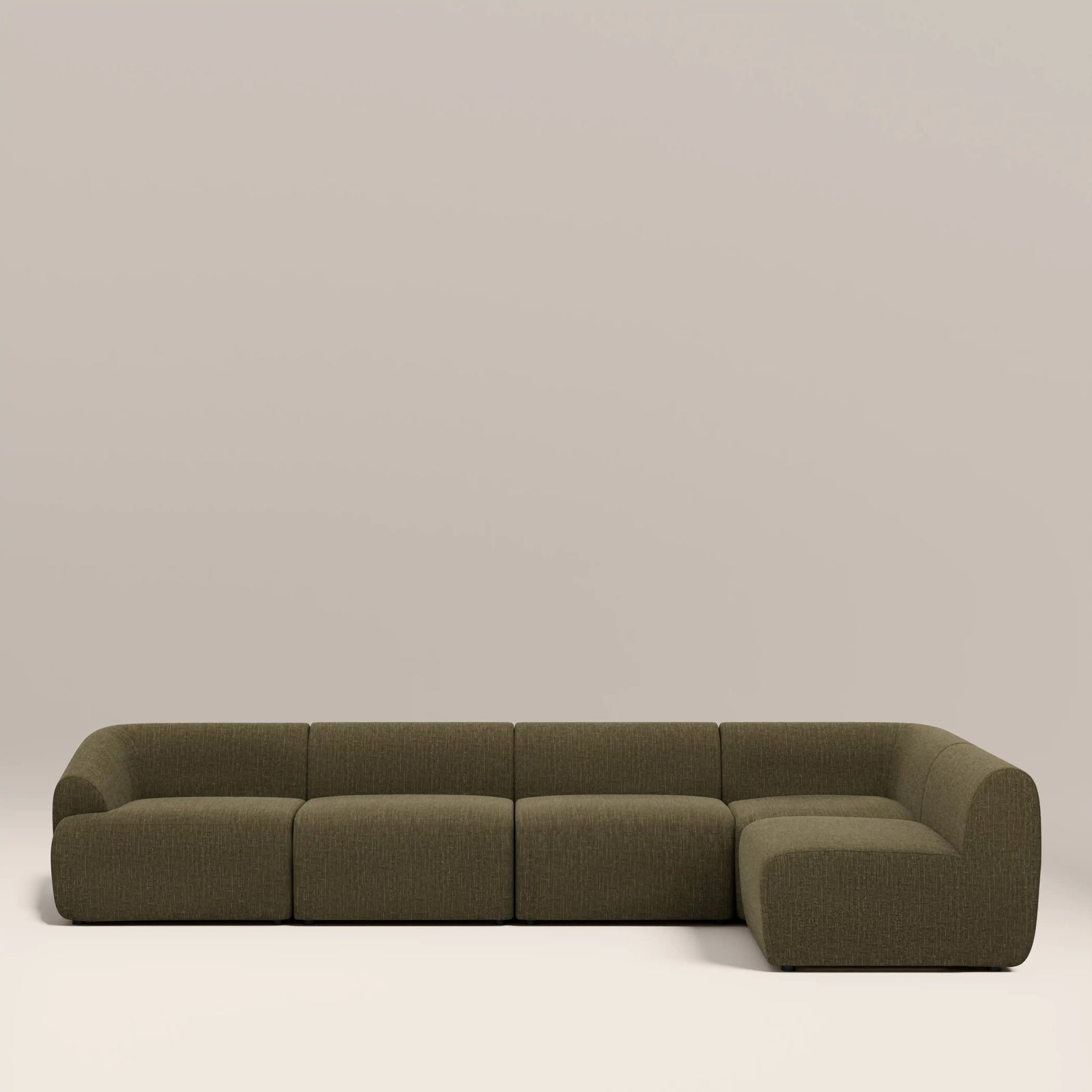 Malmo Right Hand Armless 4 Seater Corner Sofa | Olive Green Velvet Chenille