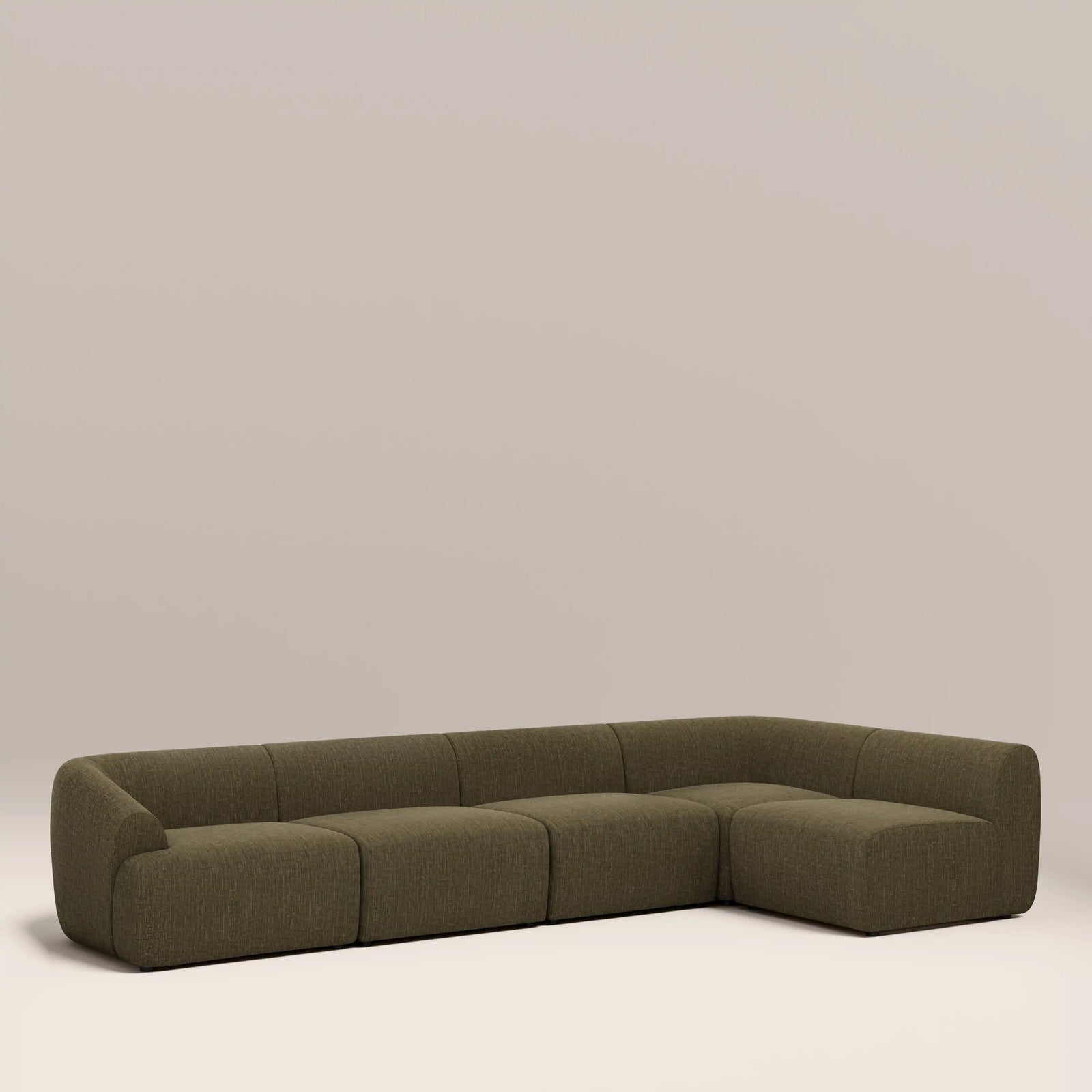 Malmo Right Hand Armless 4 Seater Corner Sofa | Olive Green Velvet Chenille