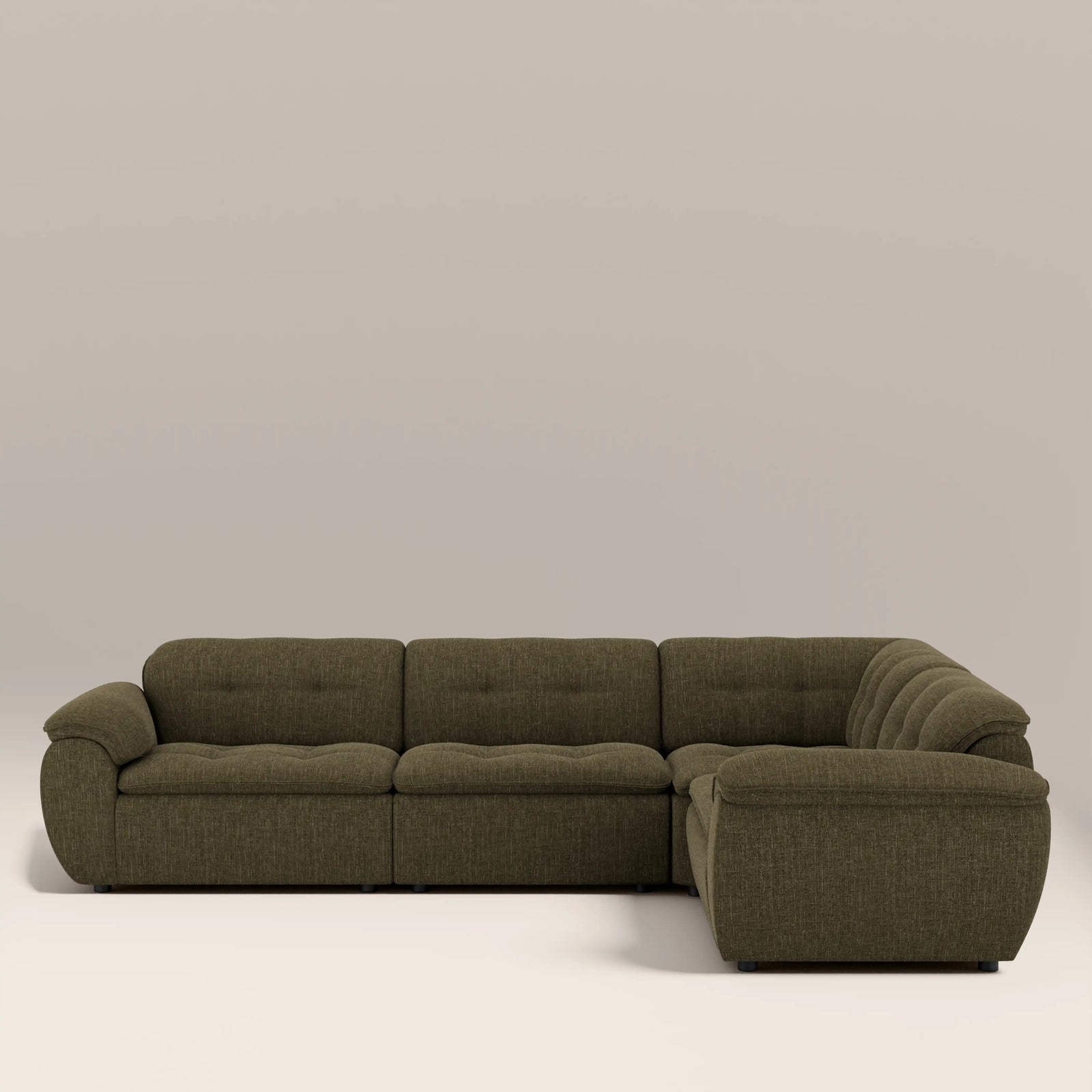 Bamba Right Hand 3 Seater Corner Sofa | Olive Green Velvet Chenille