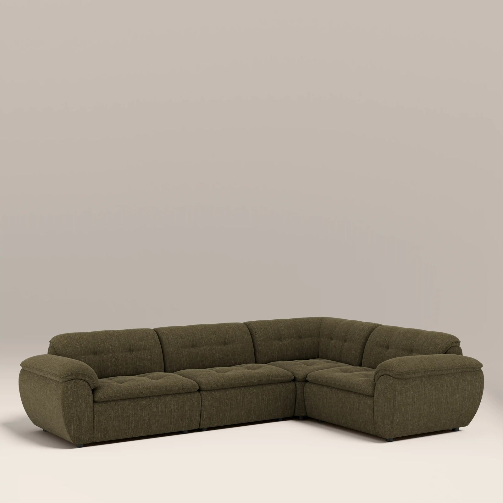 Bamba Right Hand 3 Seater Corner Sofa | Olive Green Velvet Chenille