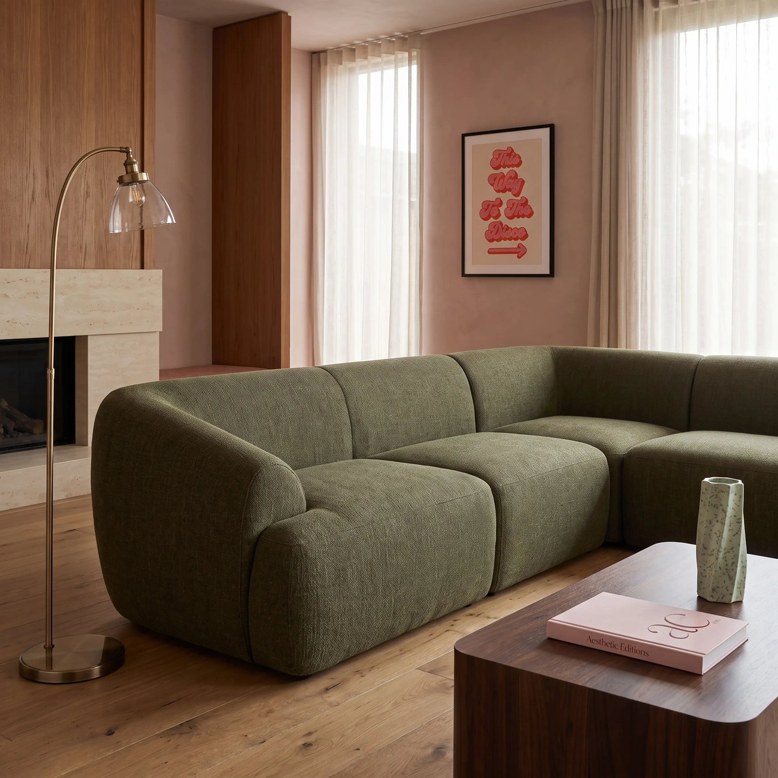 Malmo Corner Module Section | Olive Green Velvet Chenille