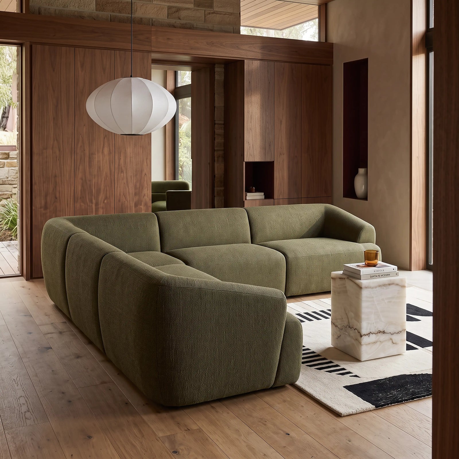 Malmo Right Hand 4 Seater Corner Sofa | Olive Green Velvet Chenille
