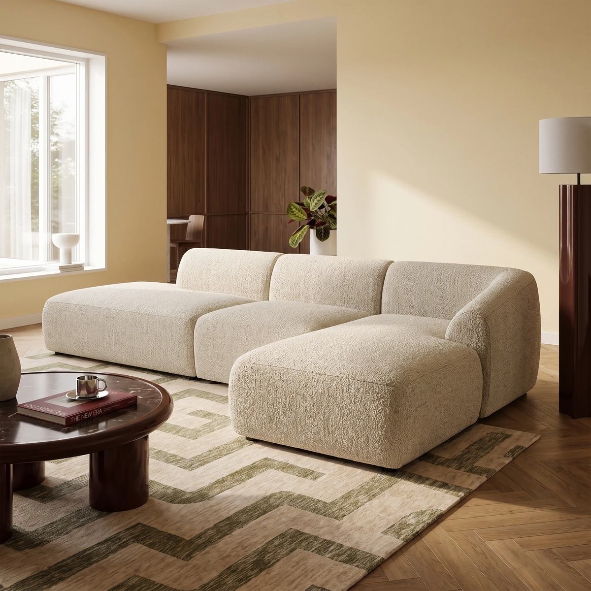 Malmo Right Hand 3 Seater L Shape Sofa | Oatmeal Woven Boucle