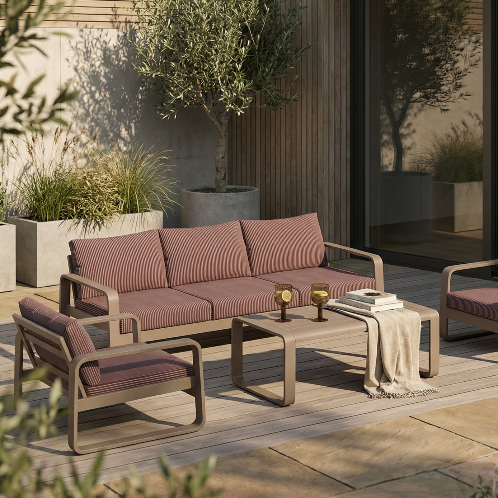 Dante Garden Sofa Set | Rust Red Stripe & Taupe