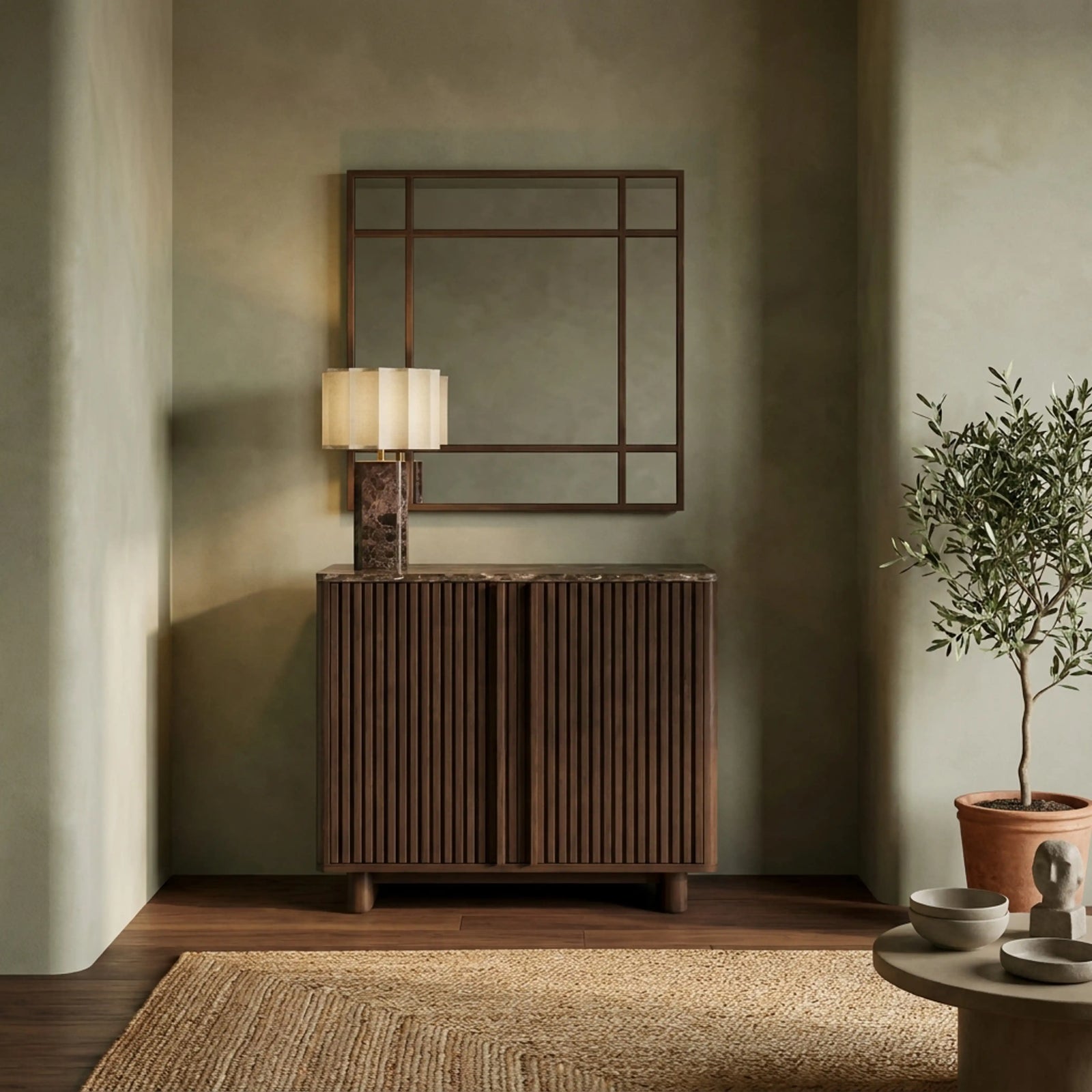 Janis 2 Door Sideboard | Emperador Brown Honed Marble & Walnut