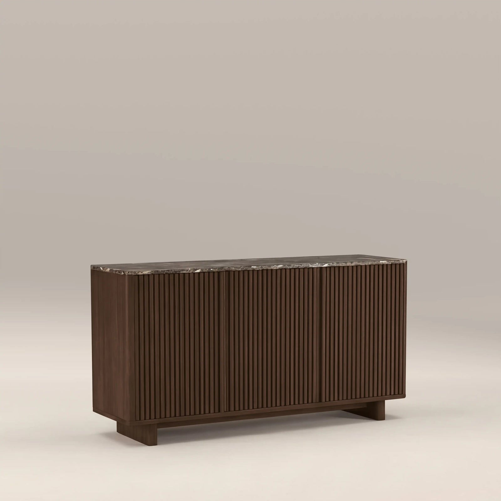 Janis 3 Door Sideboard | Emperador Brown Honed Marble & Walnut