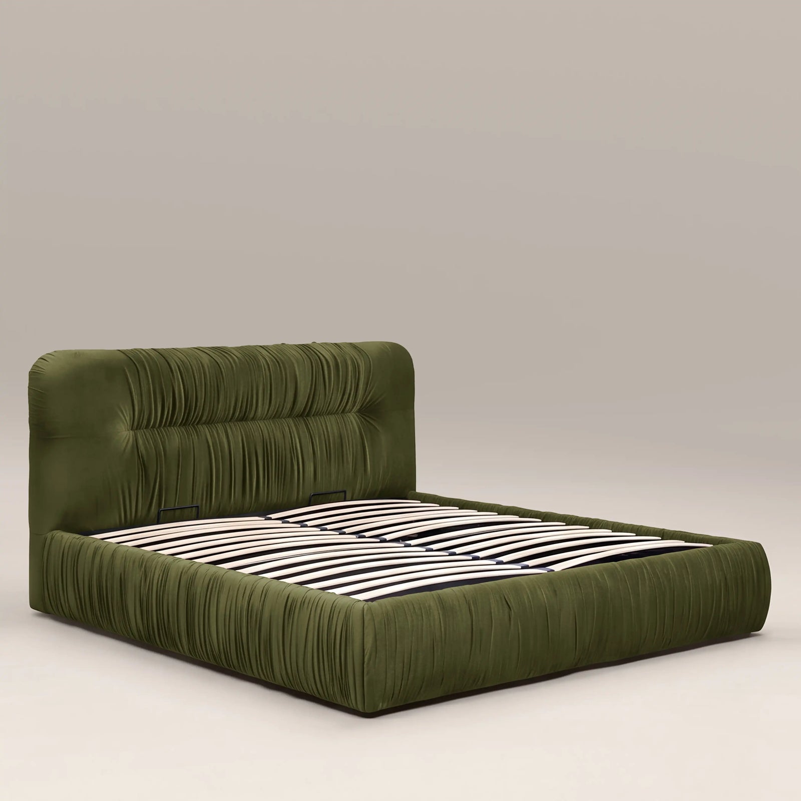 Bronte Ottoman Storage Super King Bed | Olive Green Sustainable Velvet