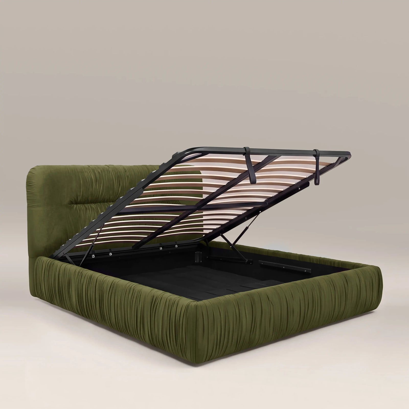 Bronte Ottoman Storage Super King Bed | Olive Green Sustainable Velvet