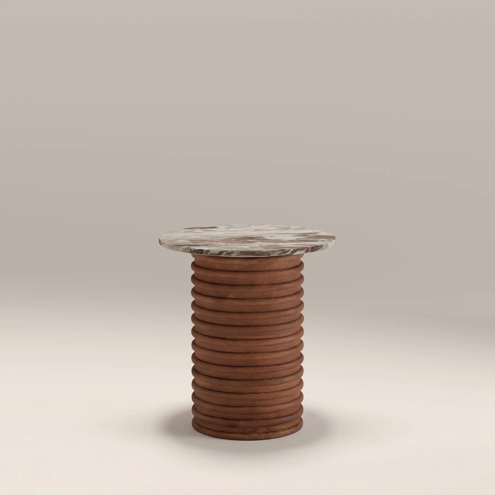 Dita Round Side Table | French Riviera Honed Marble & Walnut