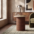 Dita Round Side Table | Natural Travertine & Walnut