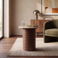 Dita Round Side Table | Natural Travertine & Walnut