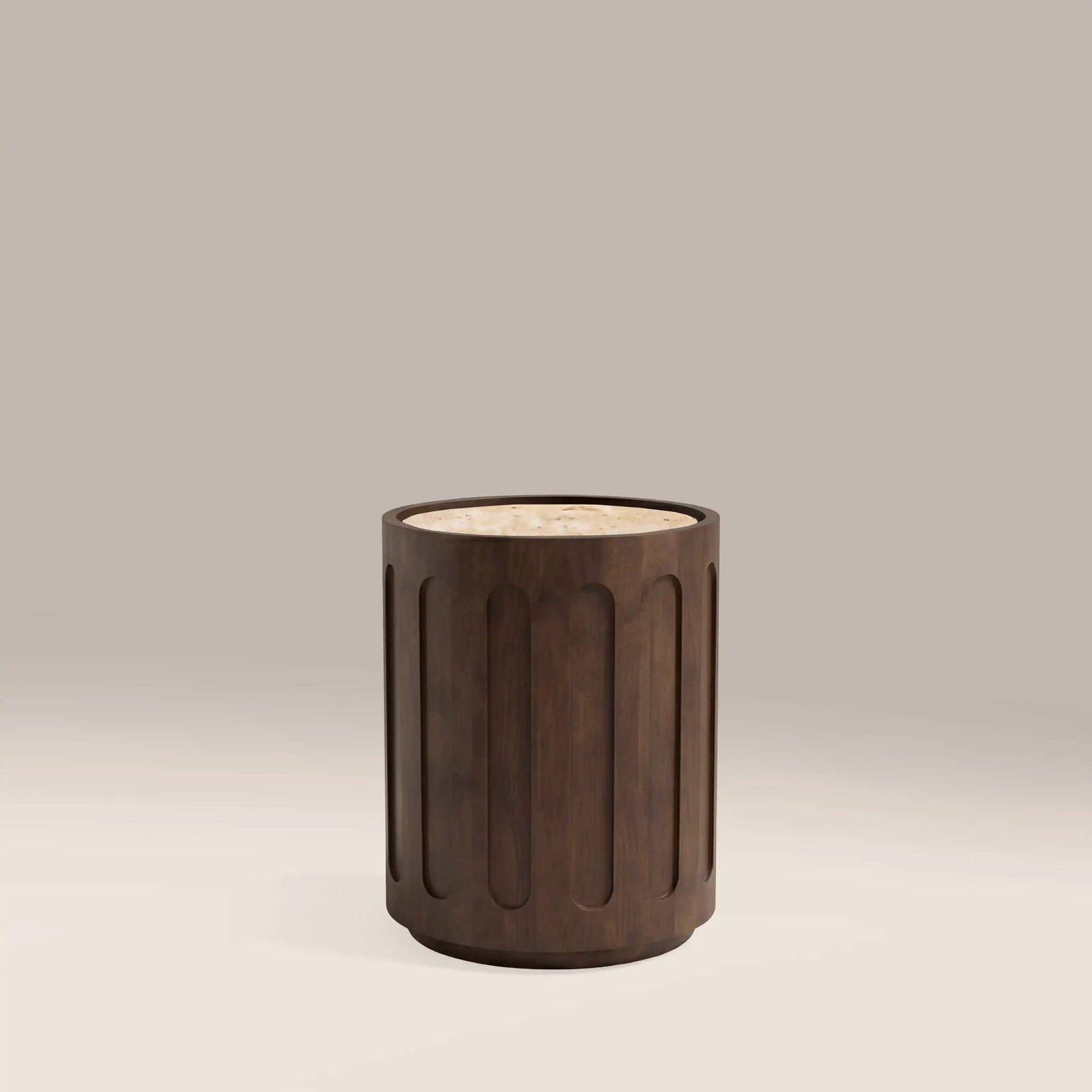 Juno Round Side Table | Natural Travertine & Walnut