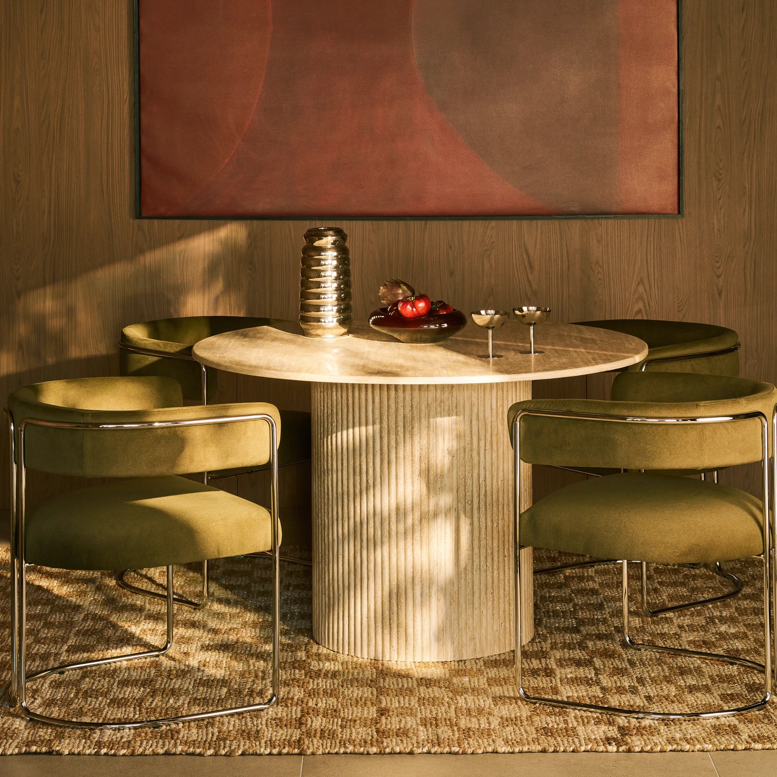 Santoria 4 Seat Round Dining Table | Natural Travertine Effect Stone