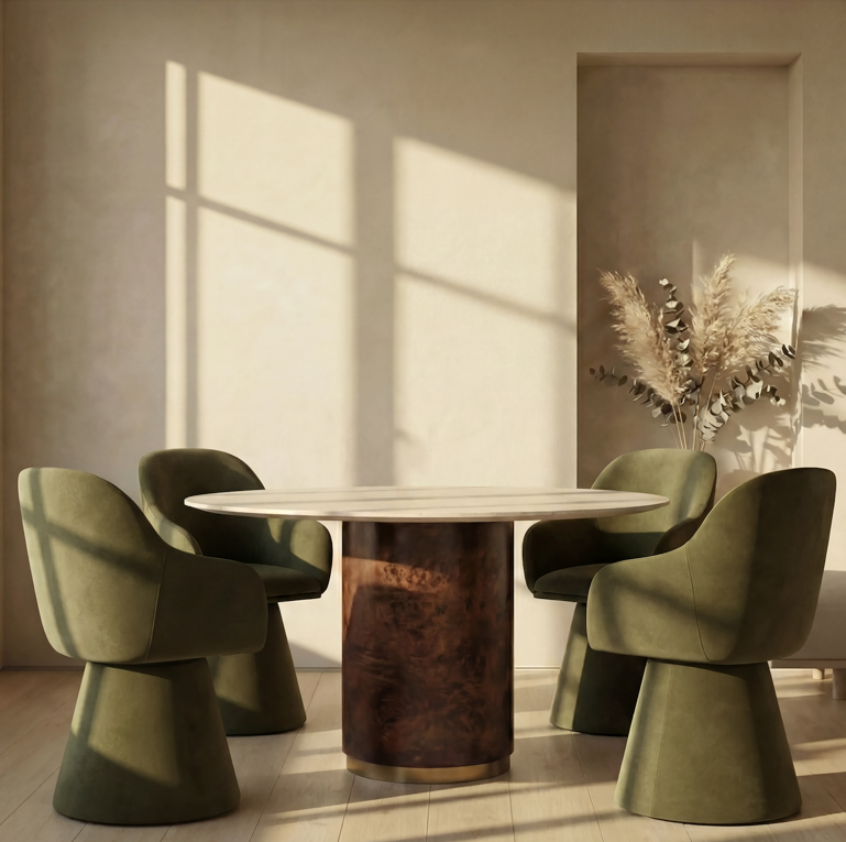 Herman Swivel Carver Dining Chair | Moss Green Sustainable Mohair Velvet