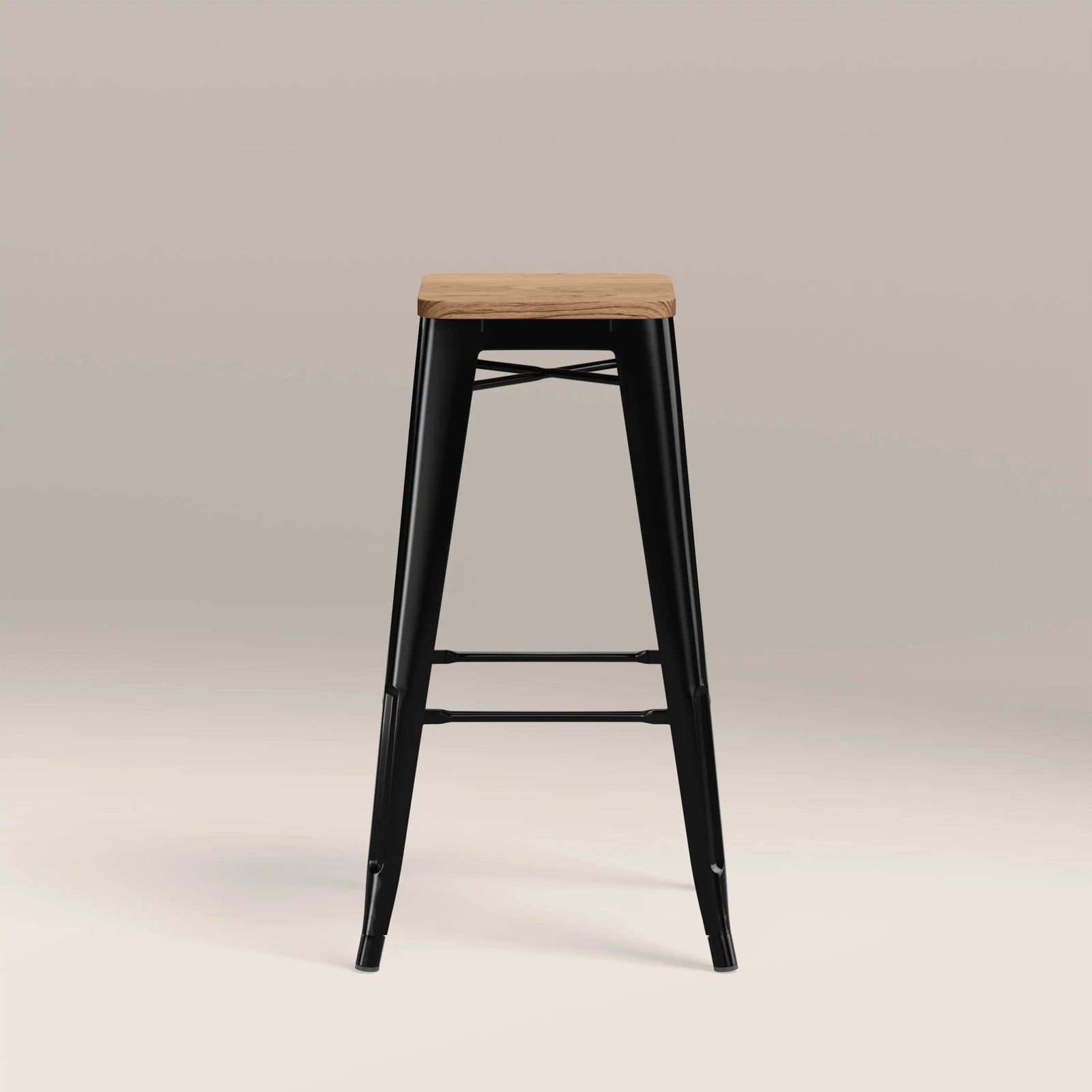 Tolix Style Stackable Bar Stool | Oak & Black