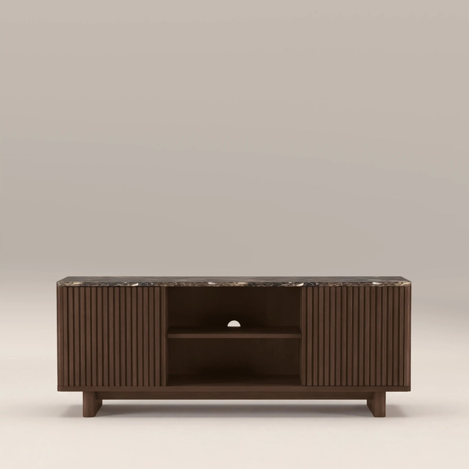Janis 2 Door TV Stand | Emperador Brown Honed Marble & Walnut