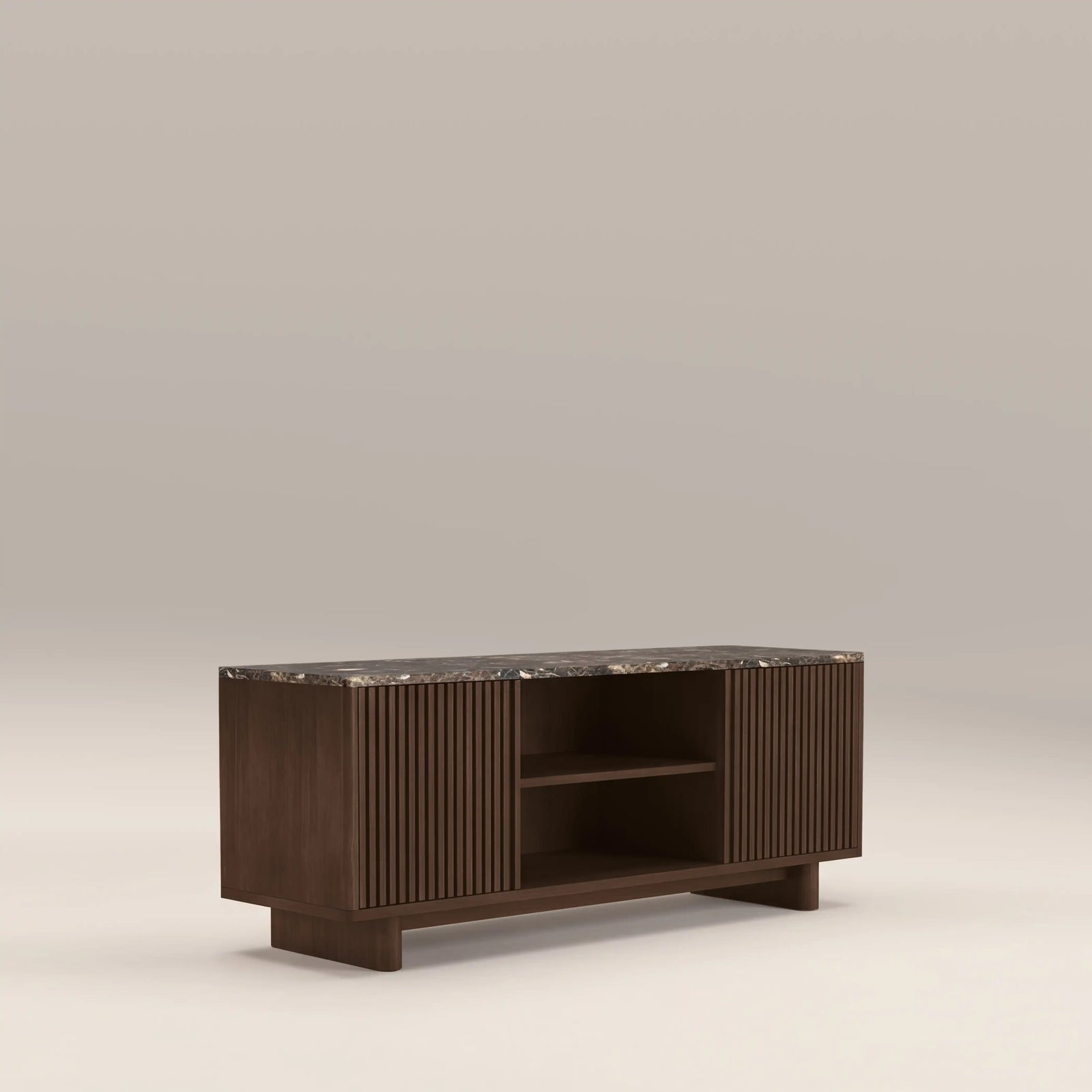 Janis 2 Door TV Stand | Emperador Brown Honed Marble & Walnut