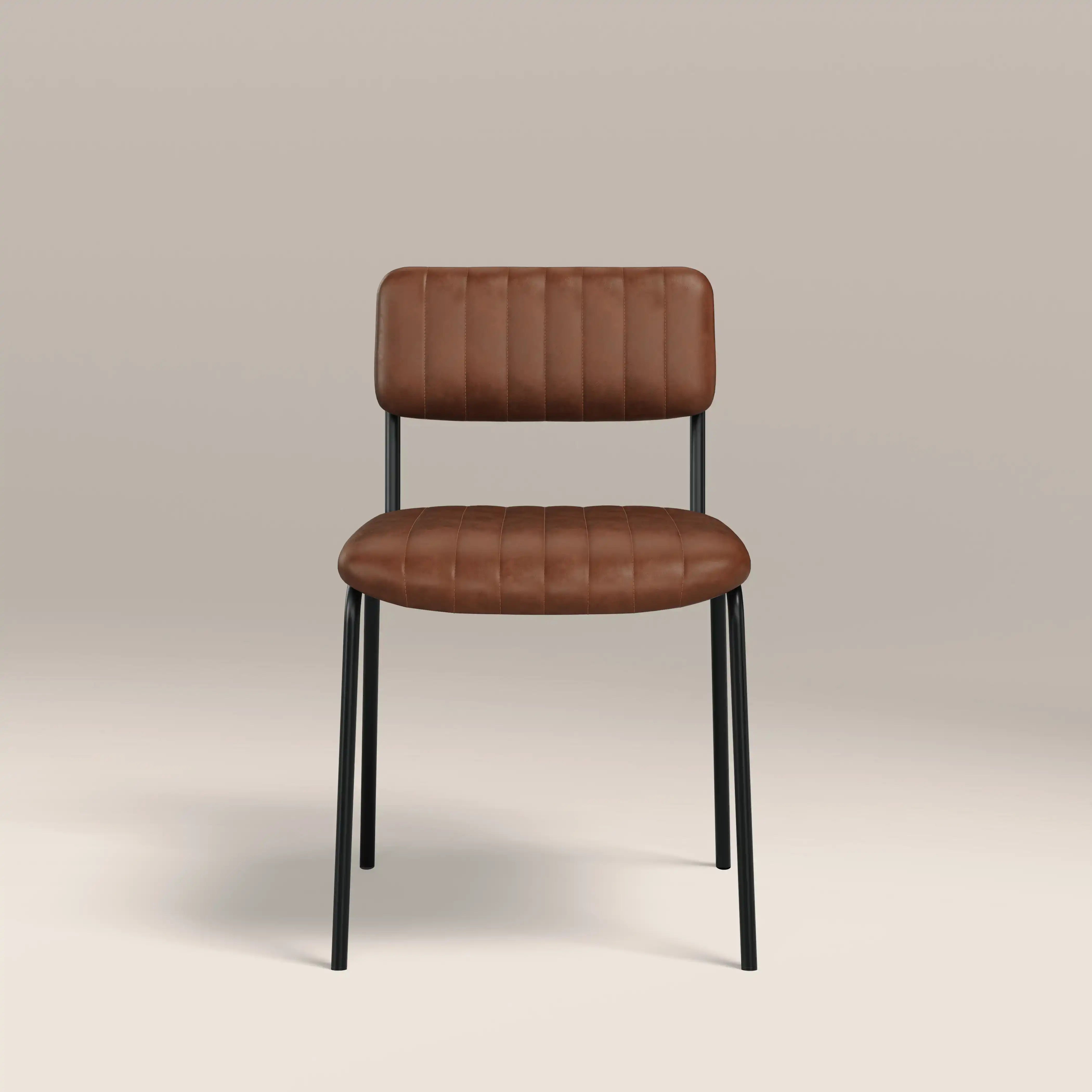 Weston Stackable Dining Chair | Vintage Tan Faux Leather & Black