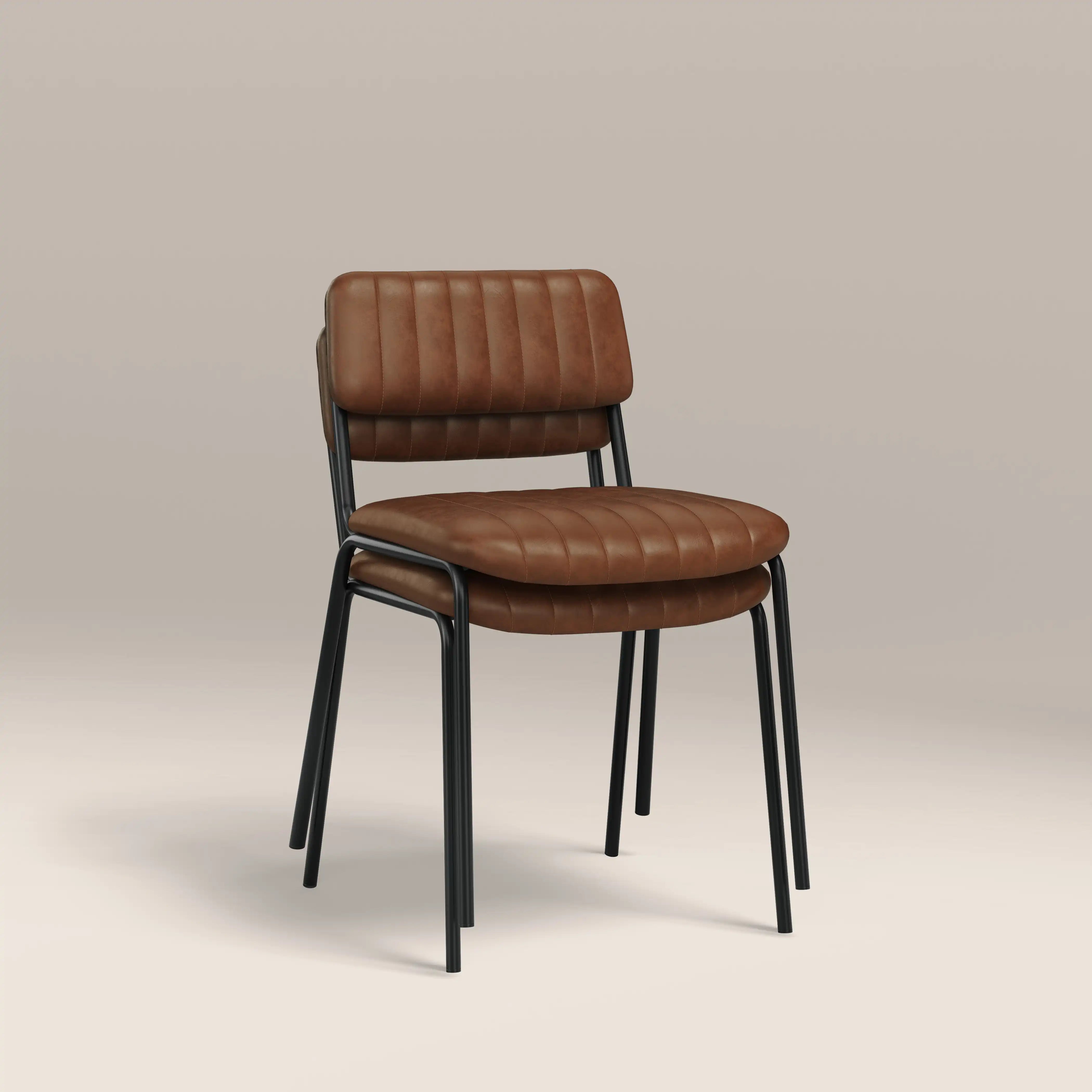 Weston Stackable Dining Chair | Vintage Tan Faux Leather & Black