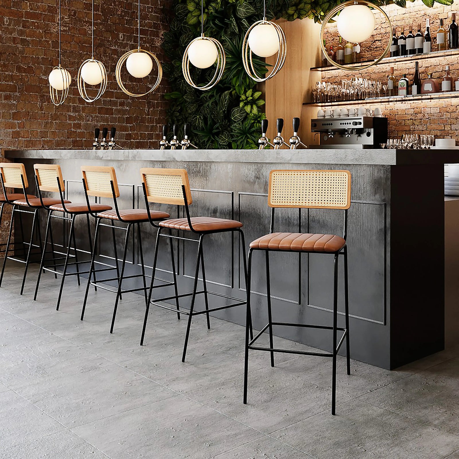 Willis Stackable Bar Stool | Vintage Tan Faux Leather & Black
