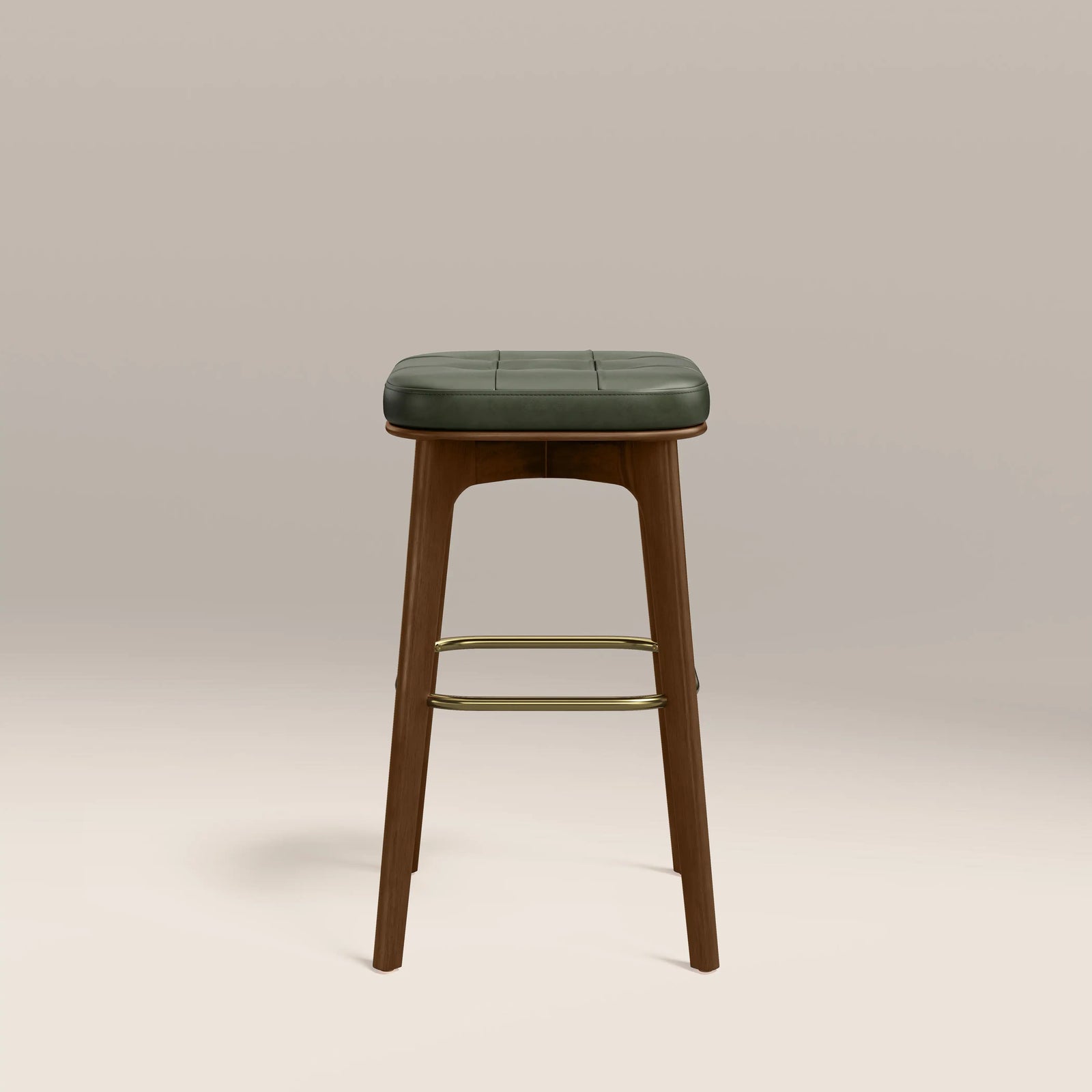 Winchester Kitchen Stool | Vintage Green Faux Leather & Walnut