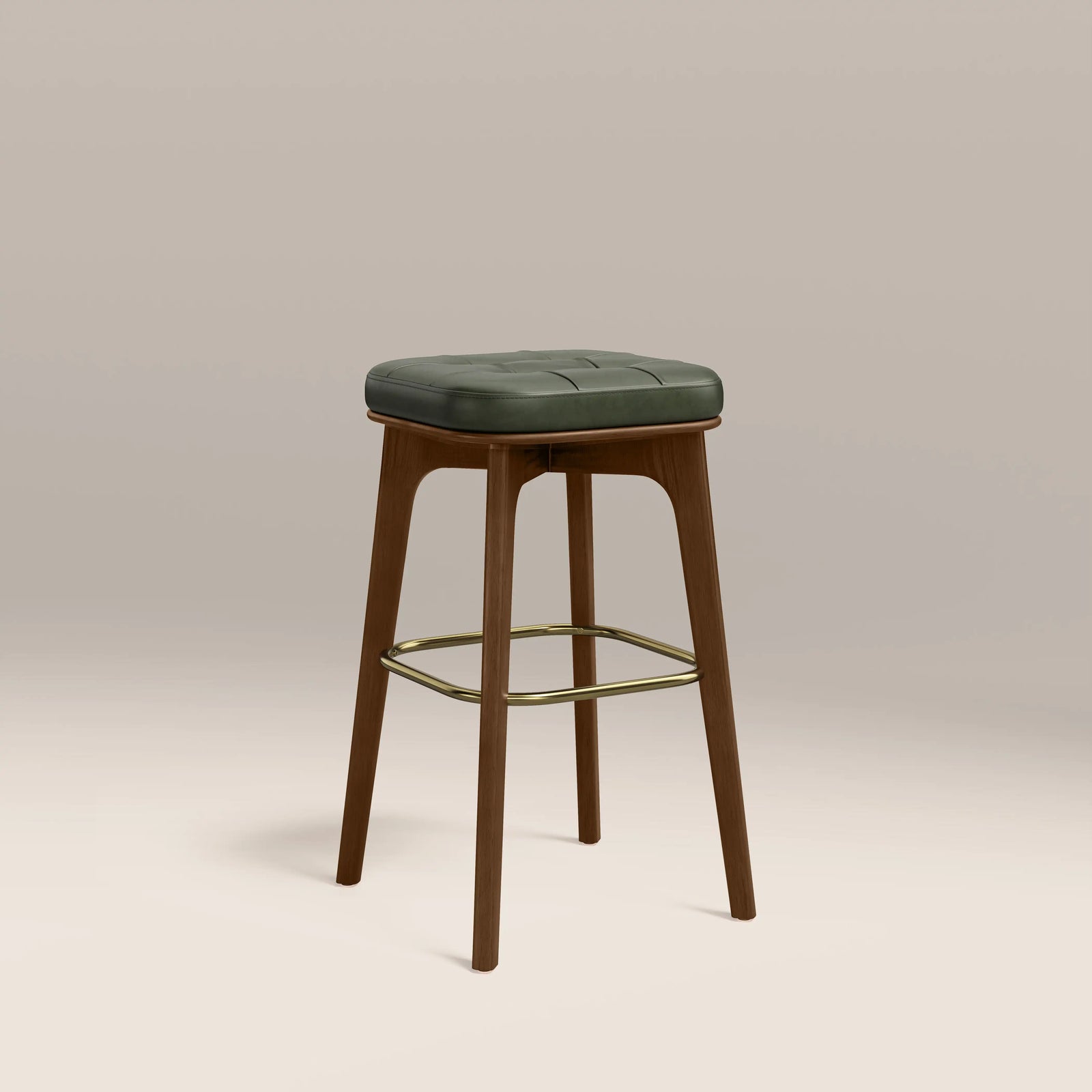 Winchester Kitchen Stool | Vintage Green Faux Leather & Walnut