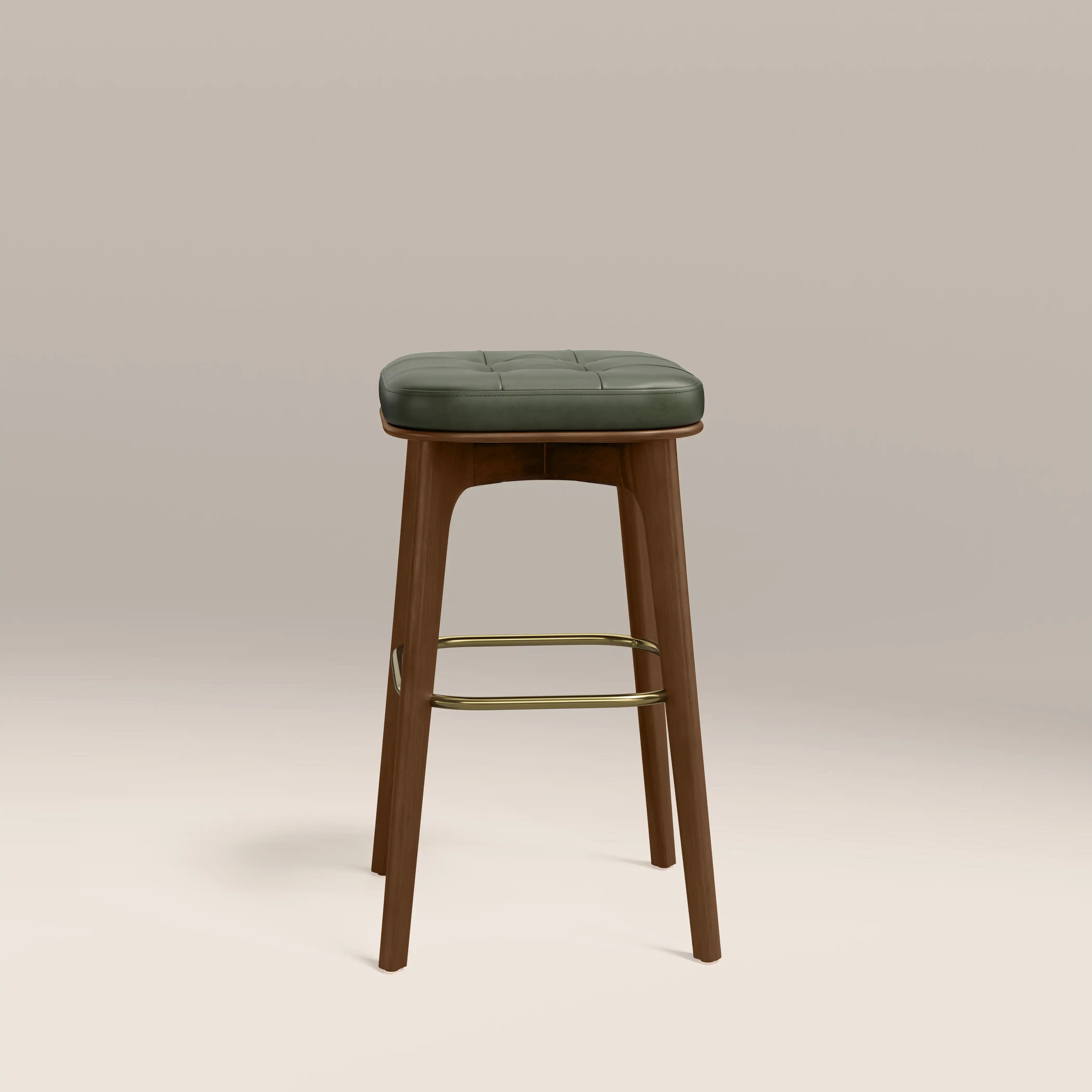 Winchester Kitchen Stool | Vintage Green Faux Leather & Walnut