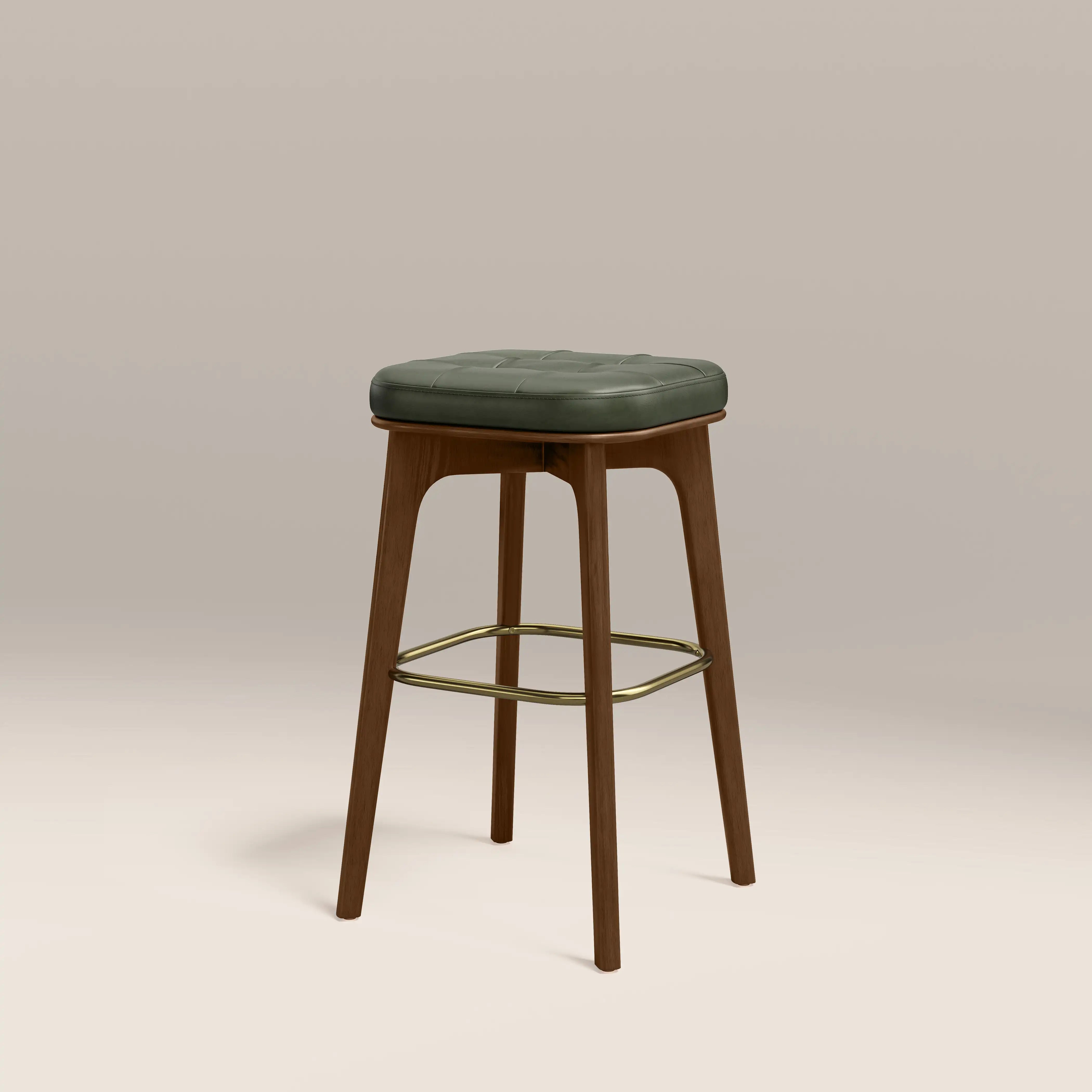 Winchester Kitchen Stool | Vintage Green Faux Leather & Walnut
