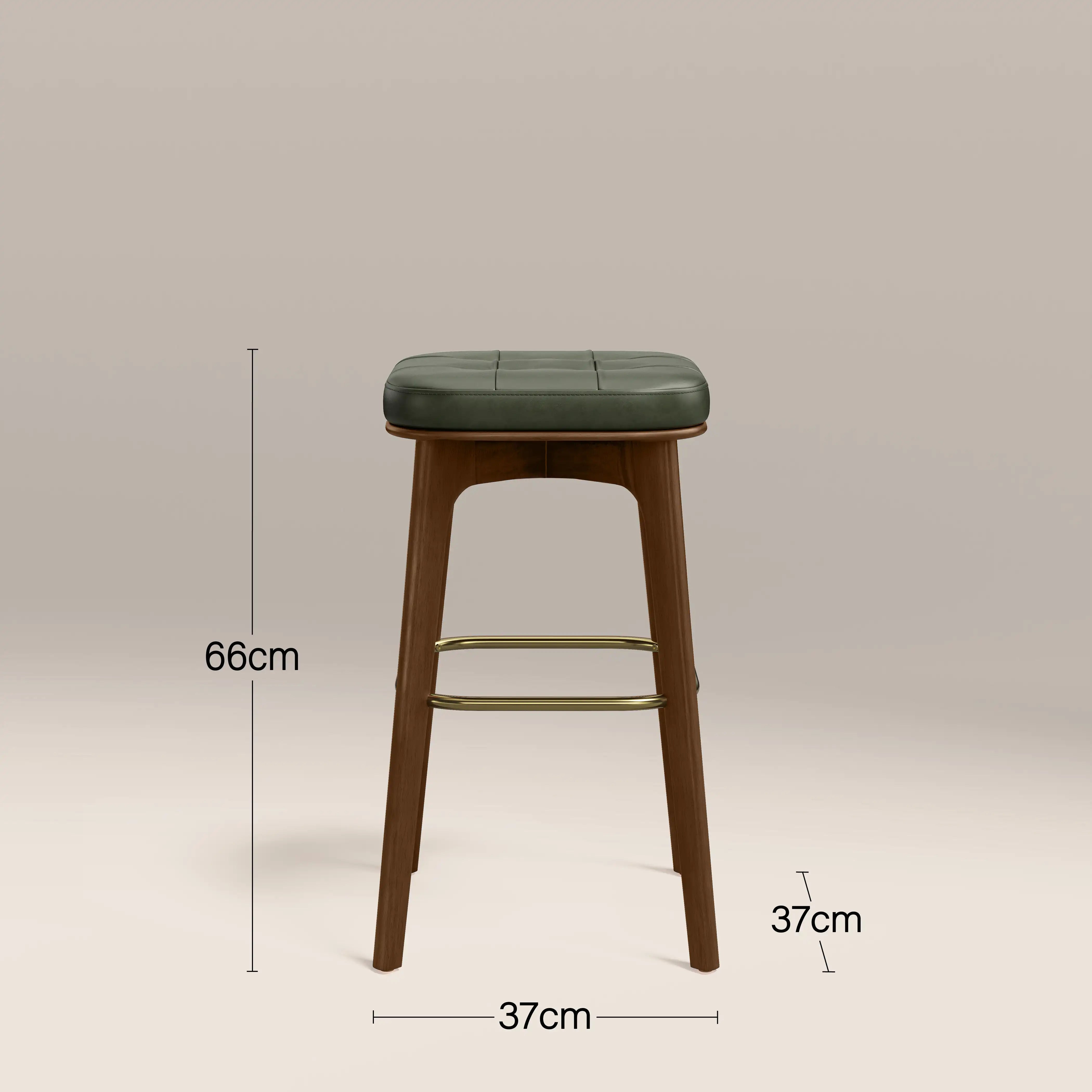 Winchester Kitchen Stool | Vintage Green Faux Leather & Walnut
