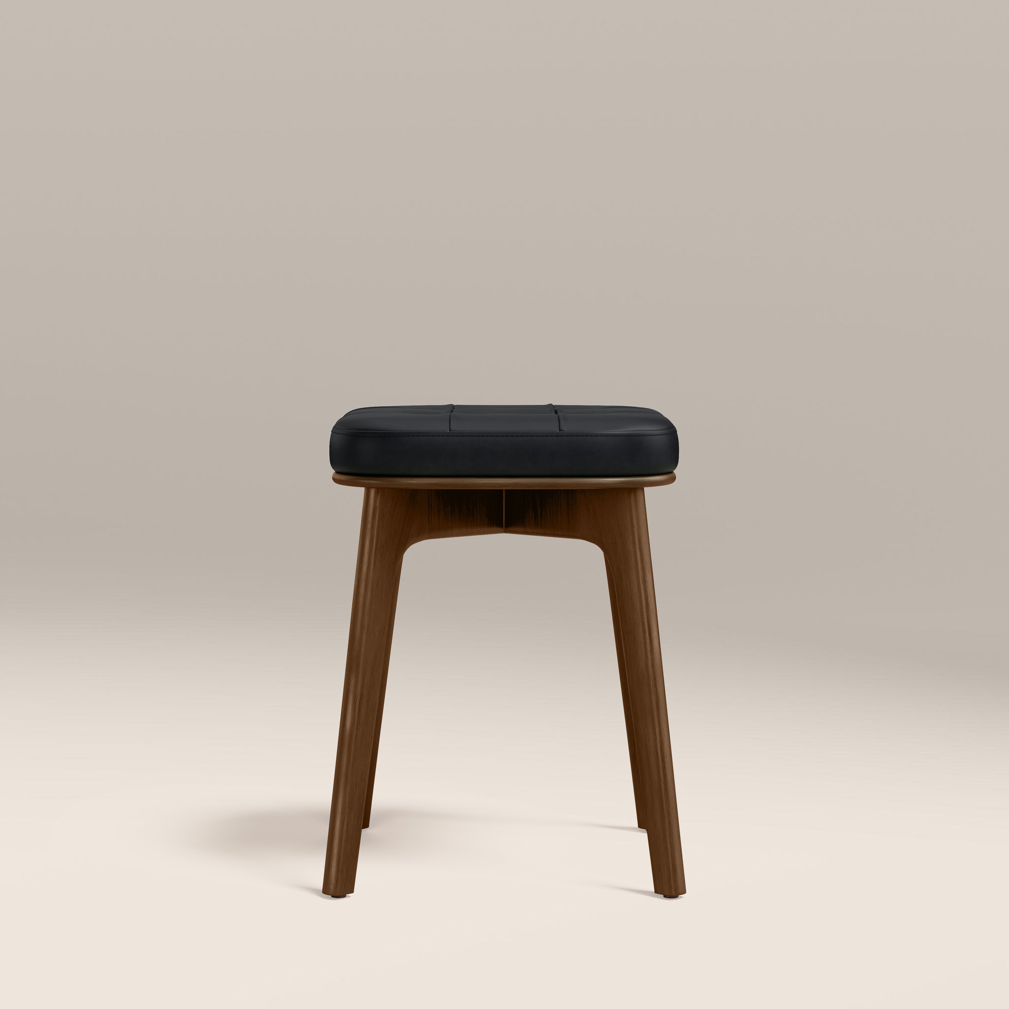 Winchester Low Stool | Vintage Black Faux Leather & Walnut