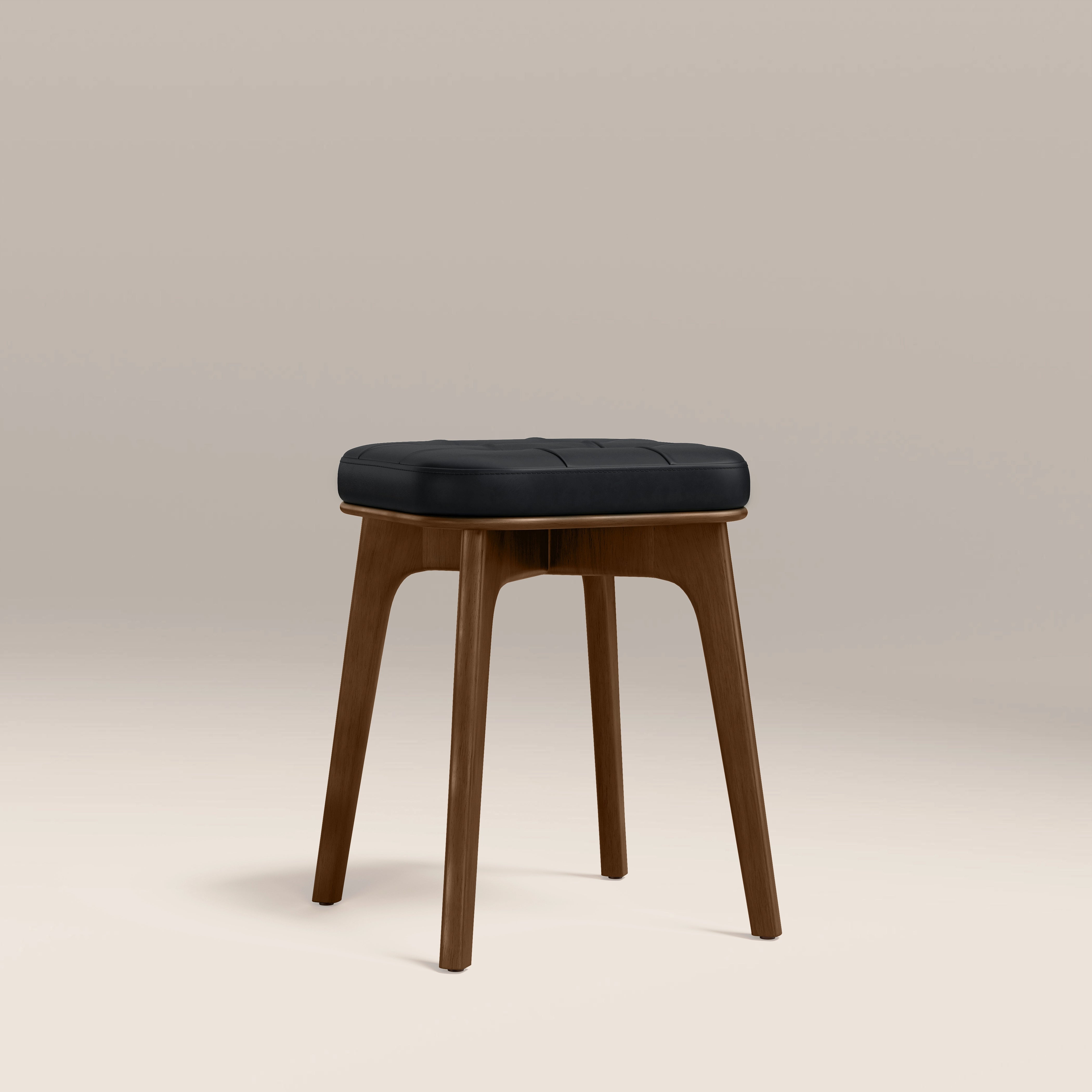 Winchester Low Stool | Vintage Black Faux Leather & Walnut