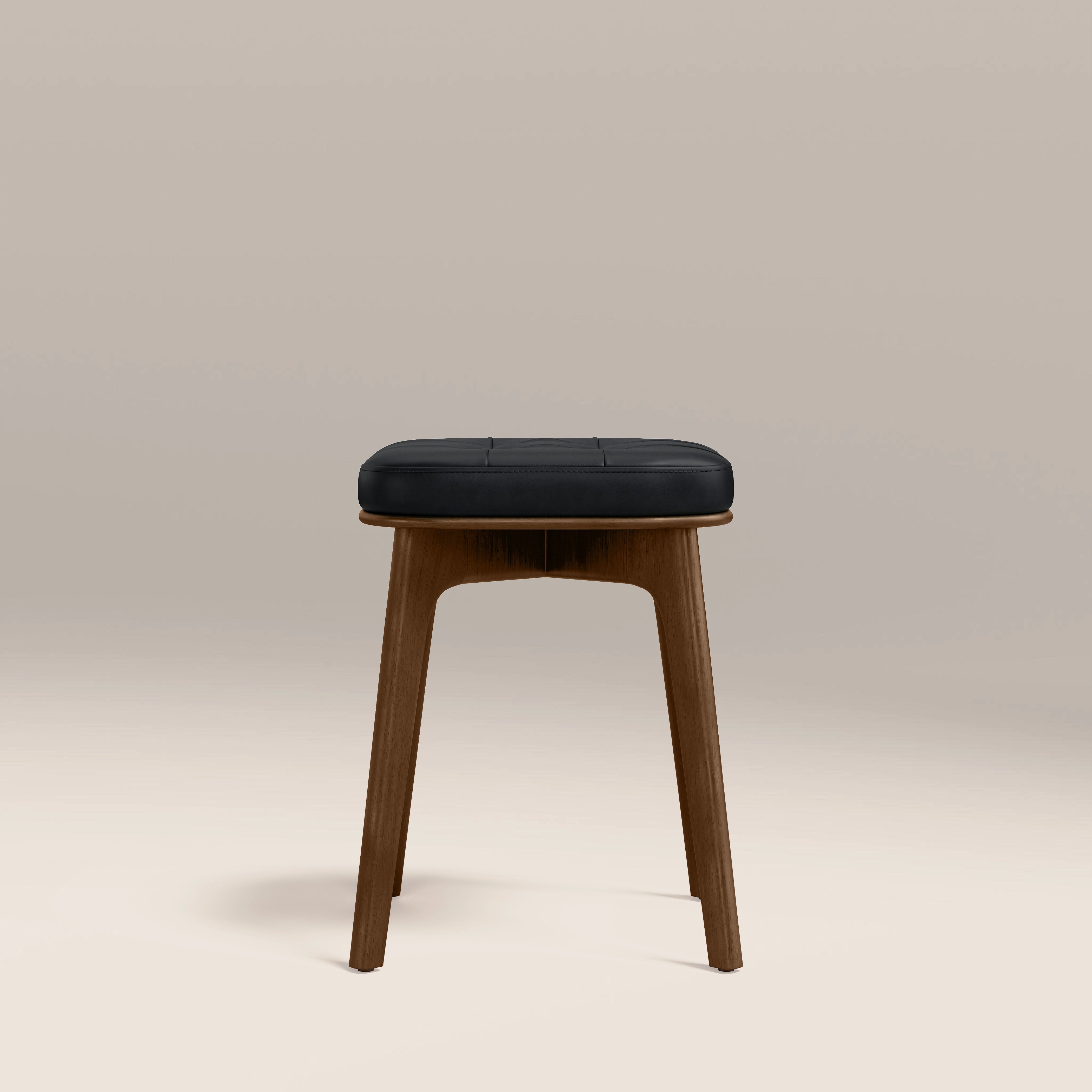 Winchester Low Stool | Vintage Black Faux Leather & Walnut