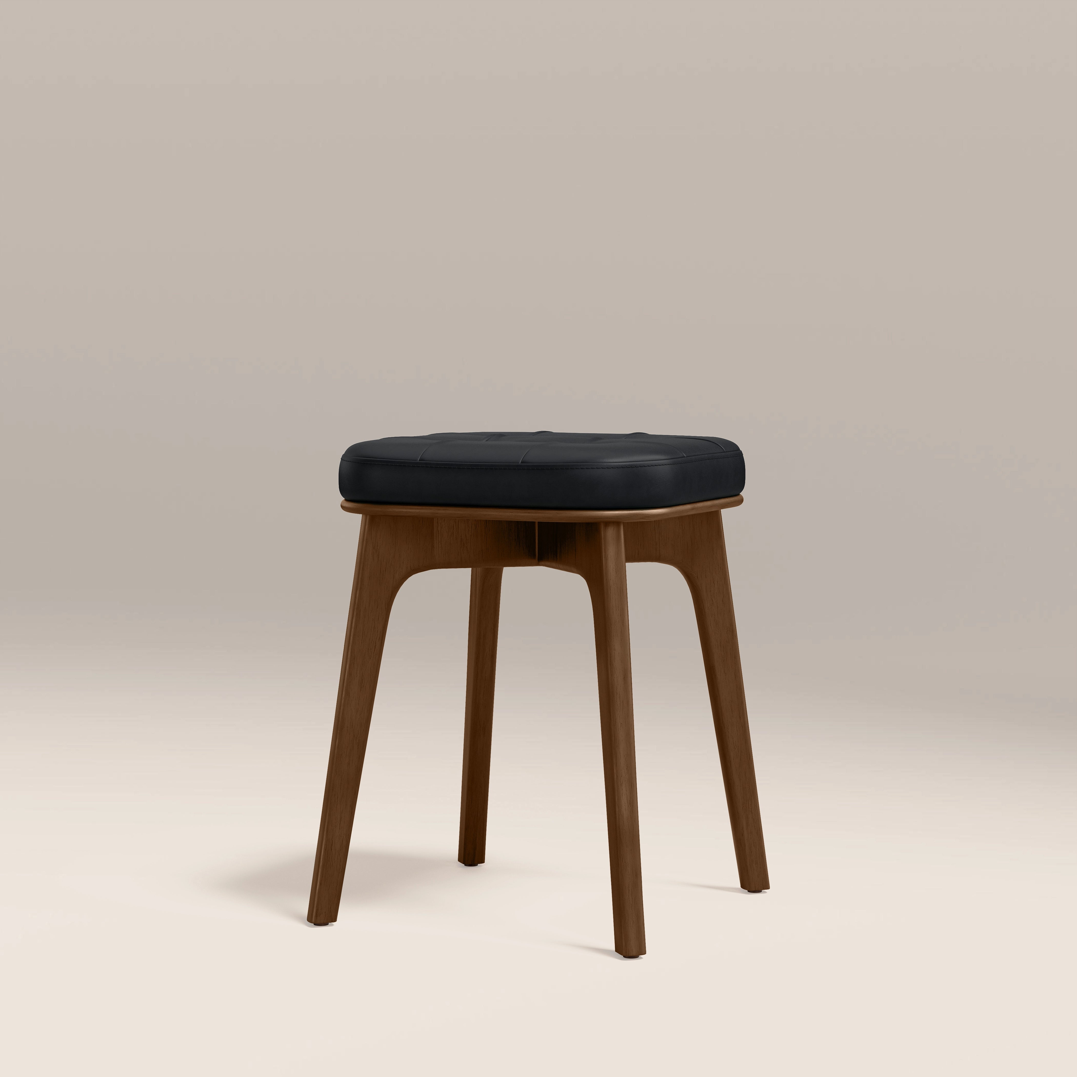 Winchester Low Stool | Vintage Black Faux Leather & Walnut