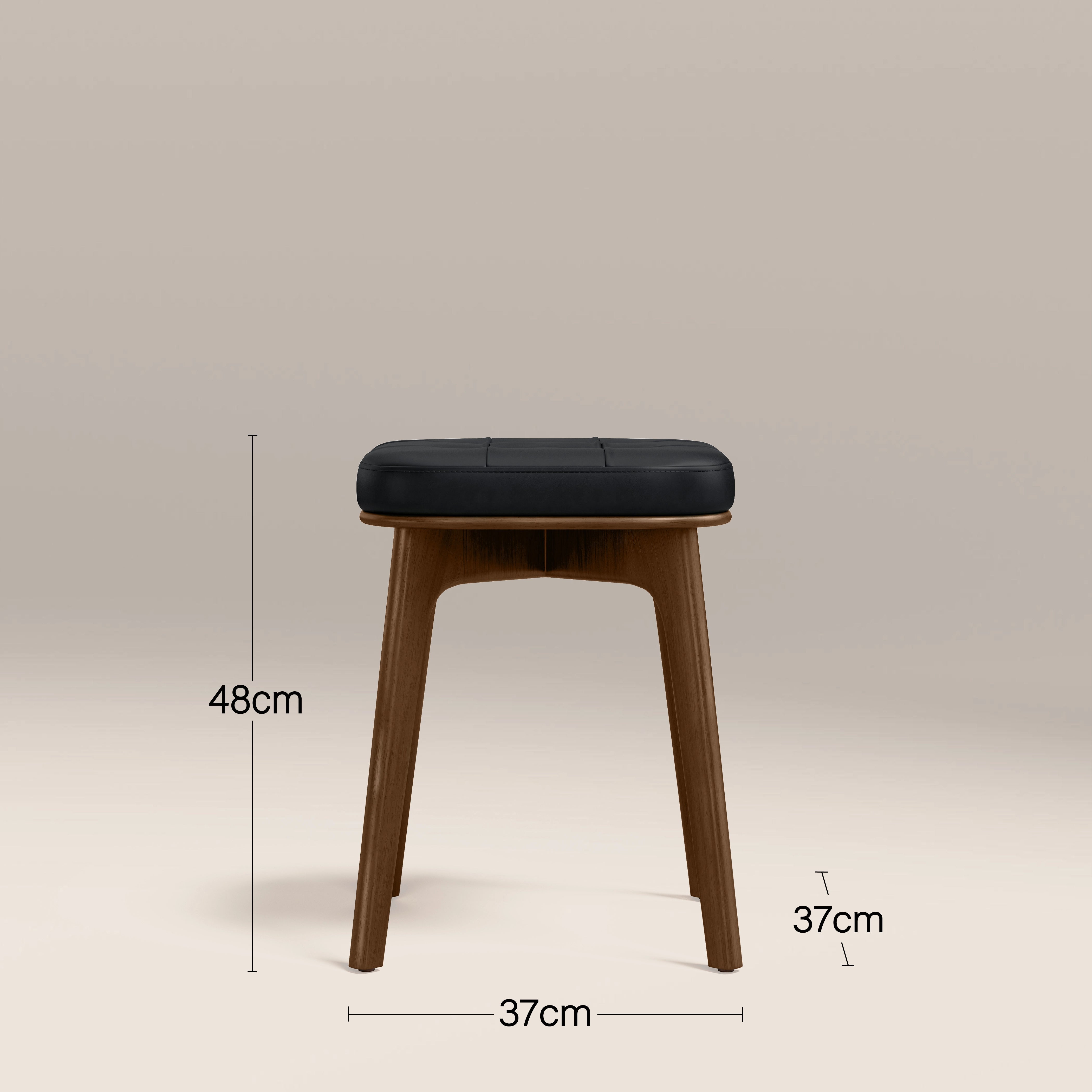 Winchester Low Stool | Vintage Black Faux Leather & Walnut