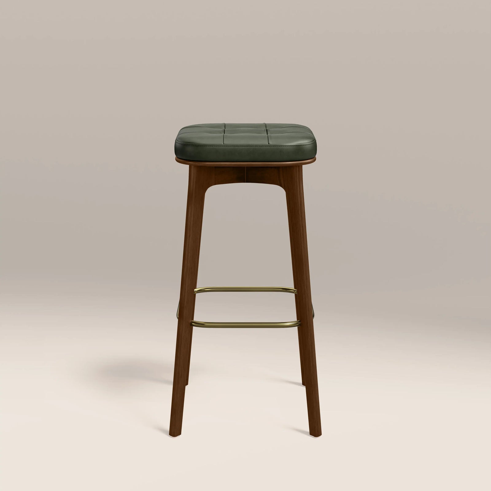 Winchester Bar Stool | Vintage Green Faux Leather & Walnut