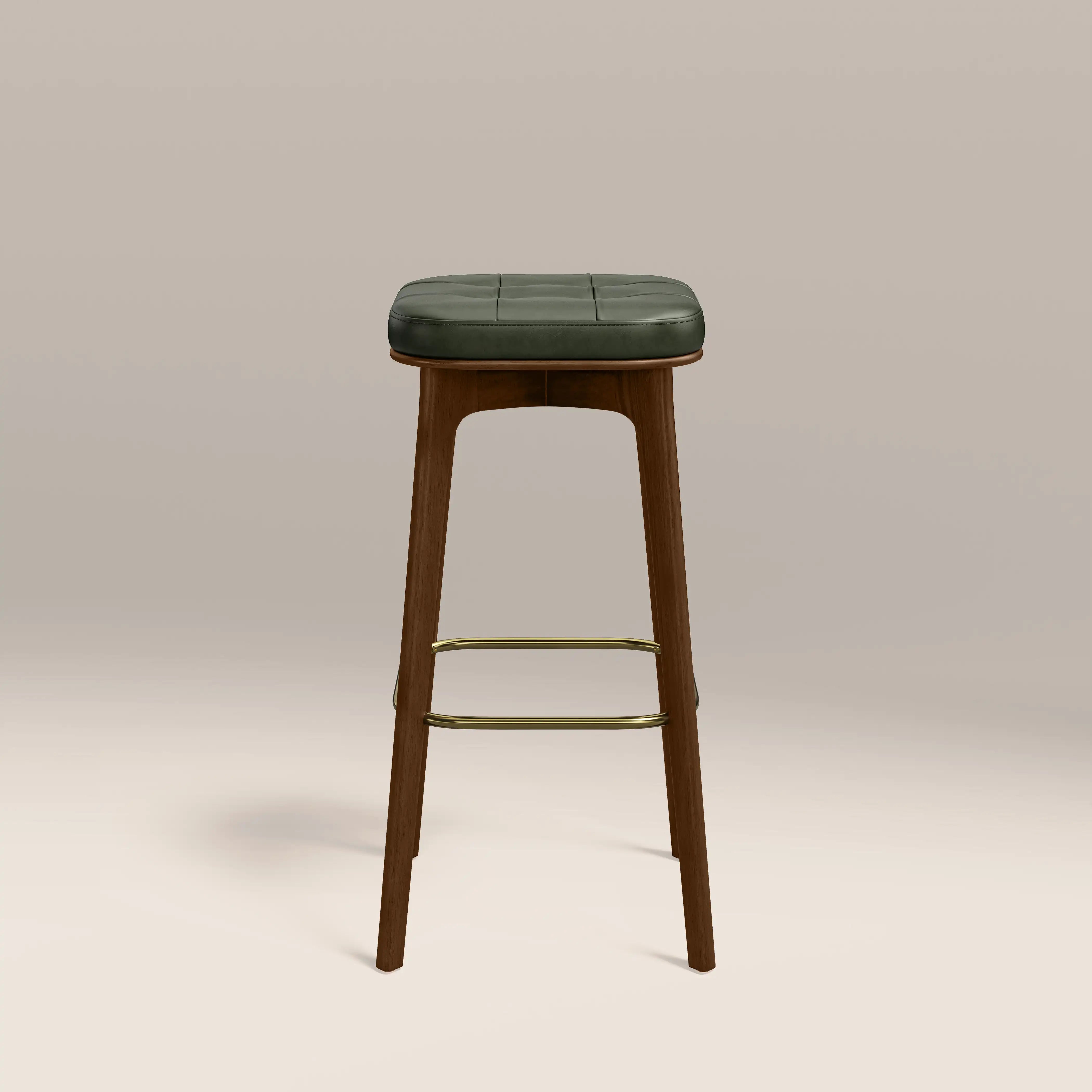 Winchester Bar Stool | Vintage Green Faux Leather & Walnut