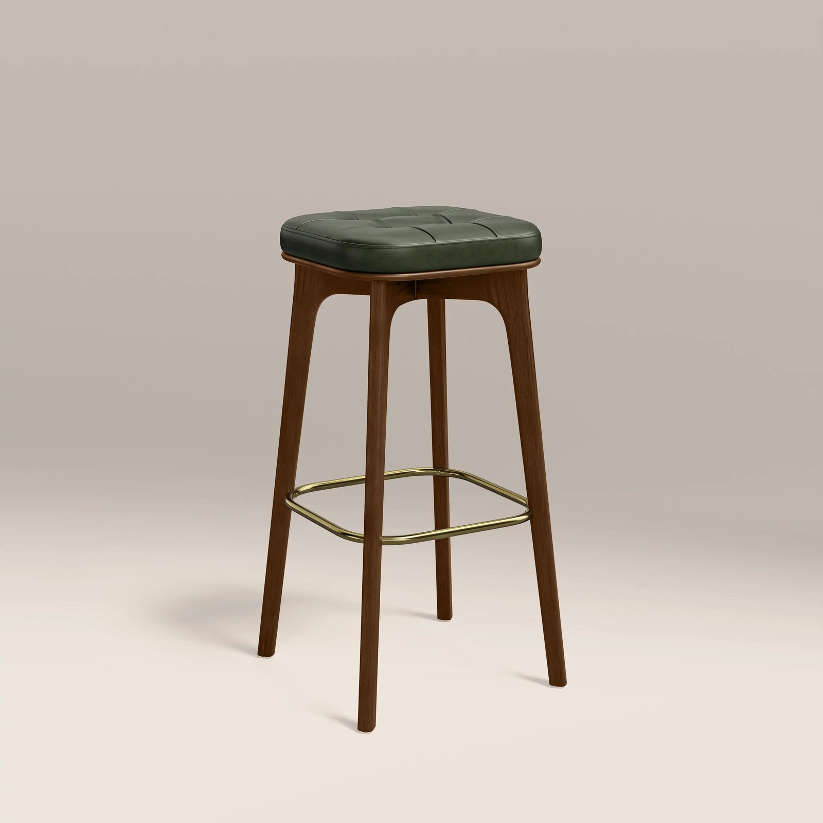 Winchester Bar Stool | Vintage Green Faux Leather & Walnut