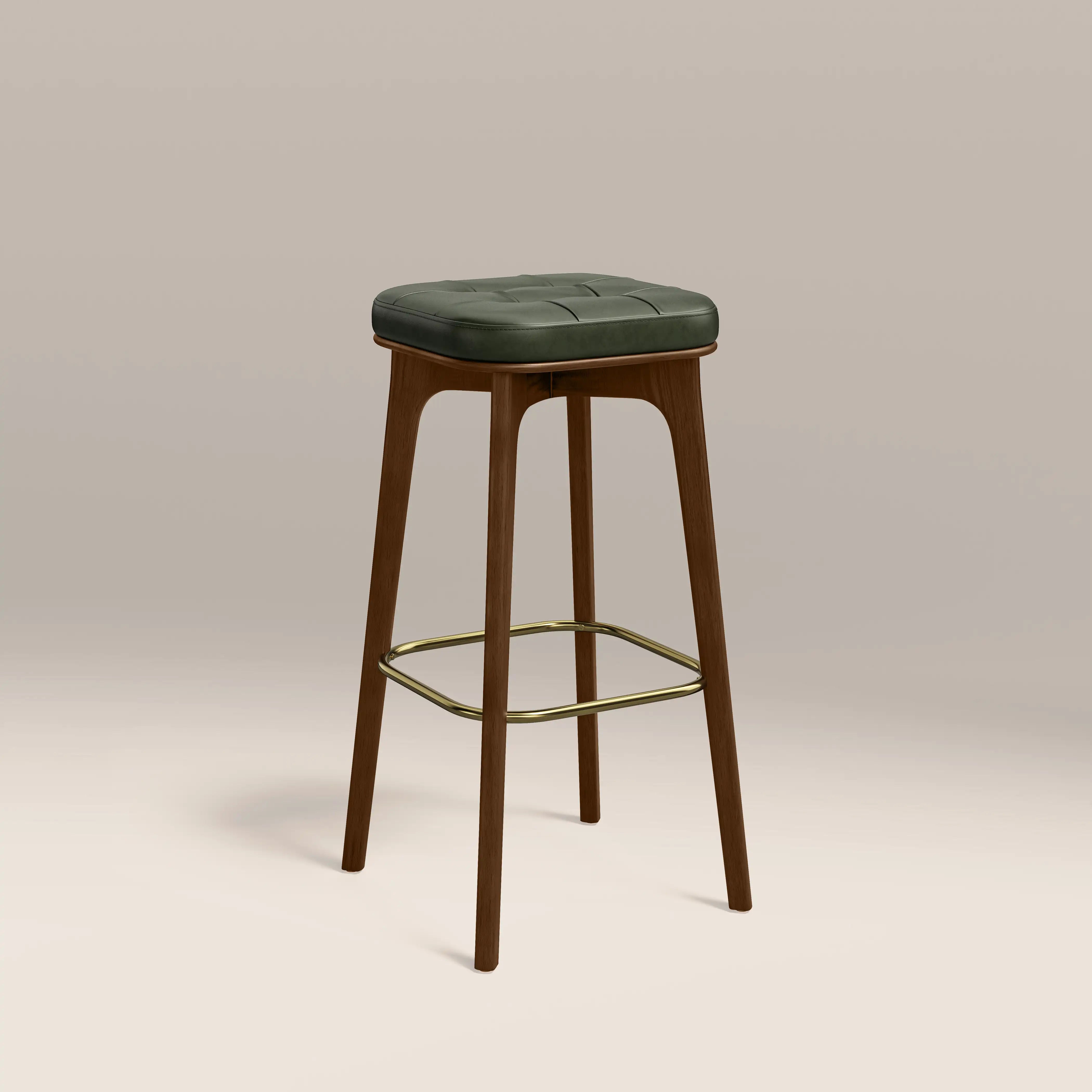 Winchester Bar Stool | Vintage Green Faux Leather & Walnut