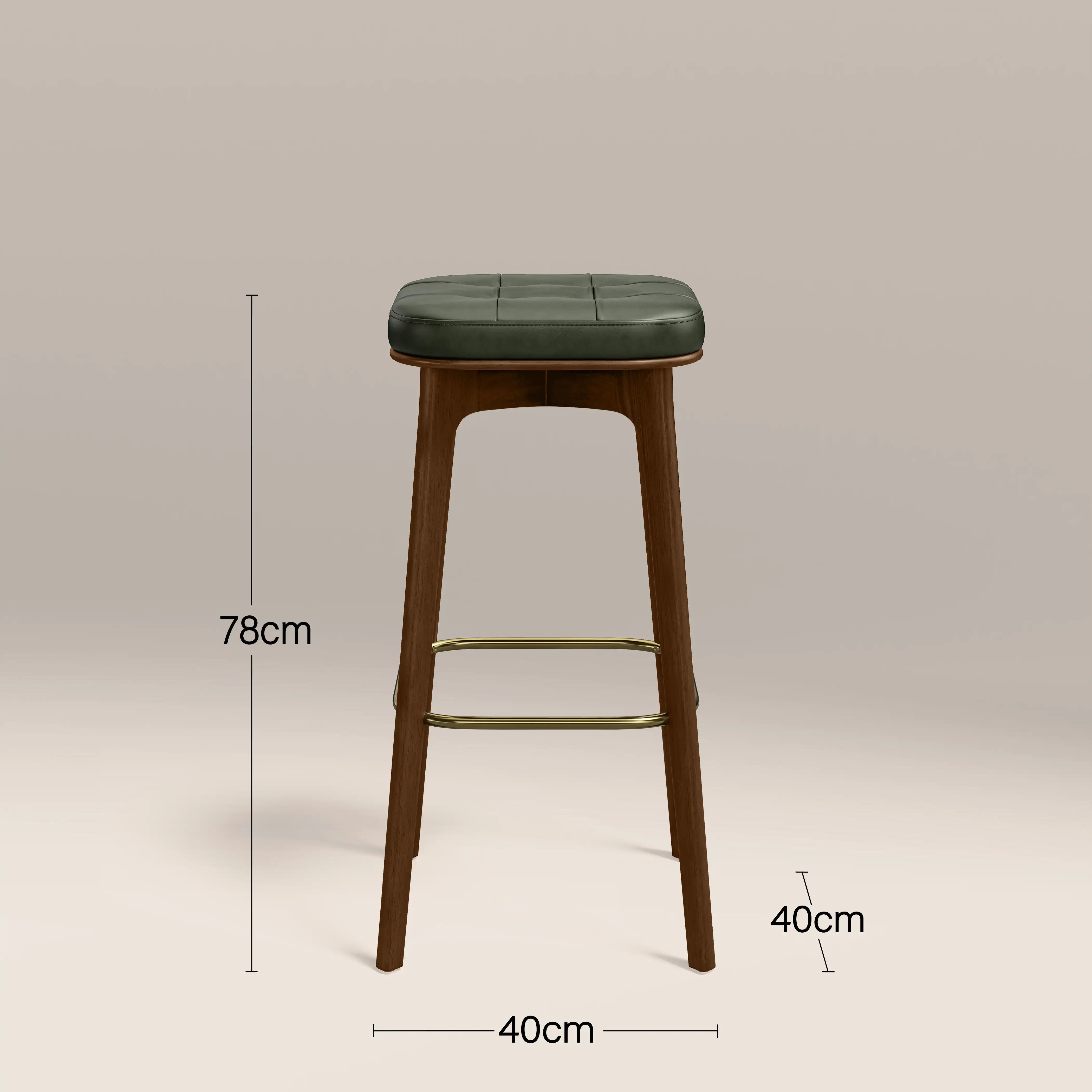 Winchester Bar Stool | Vintage Green Faux Leather & Walnut