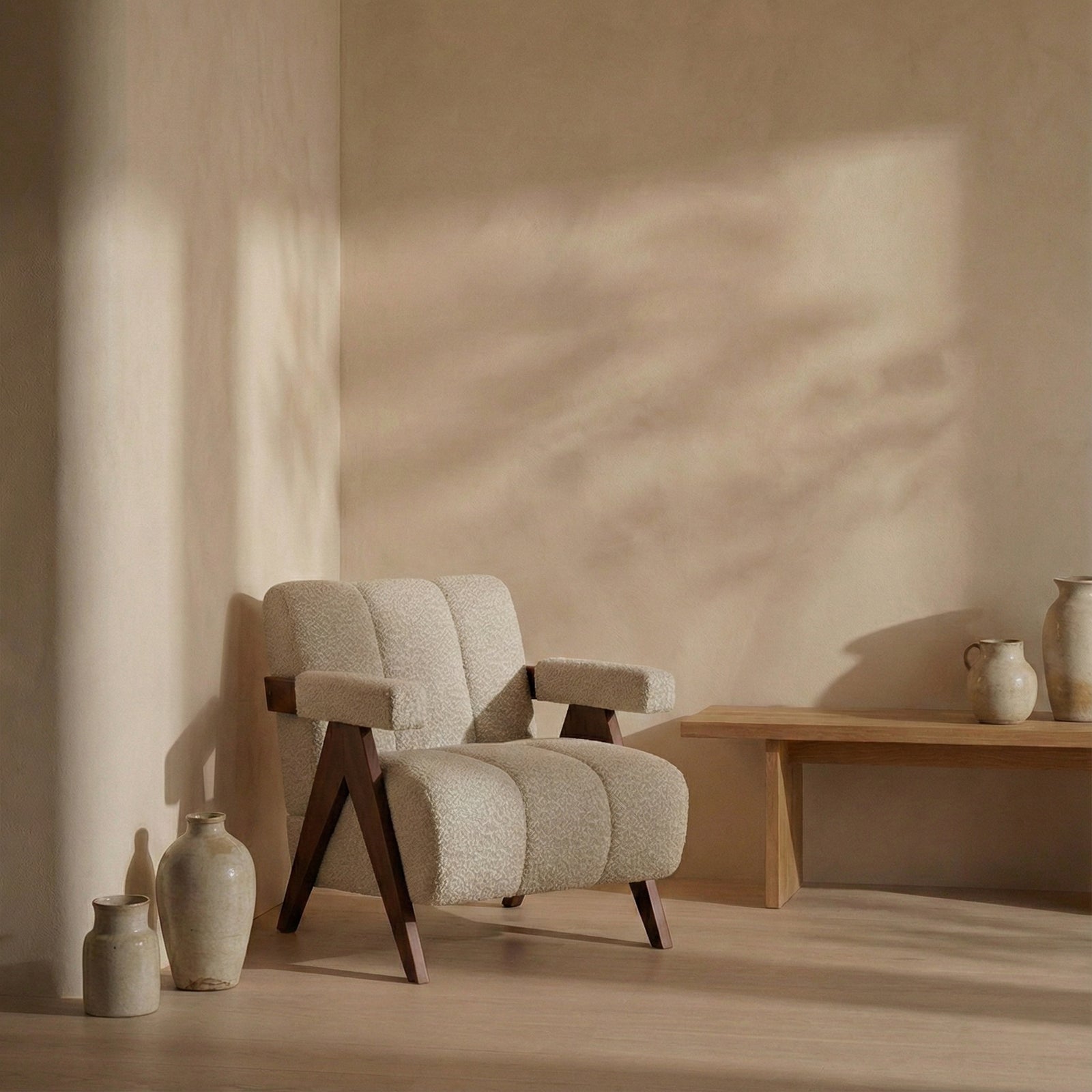 Paulo Accent Chair | Speckled Stone Sustainable Boucle & Walnut