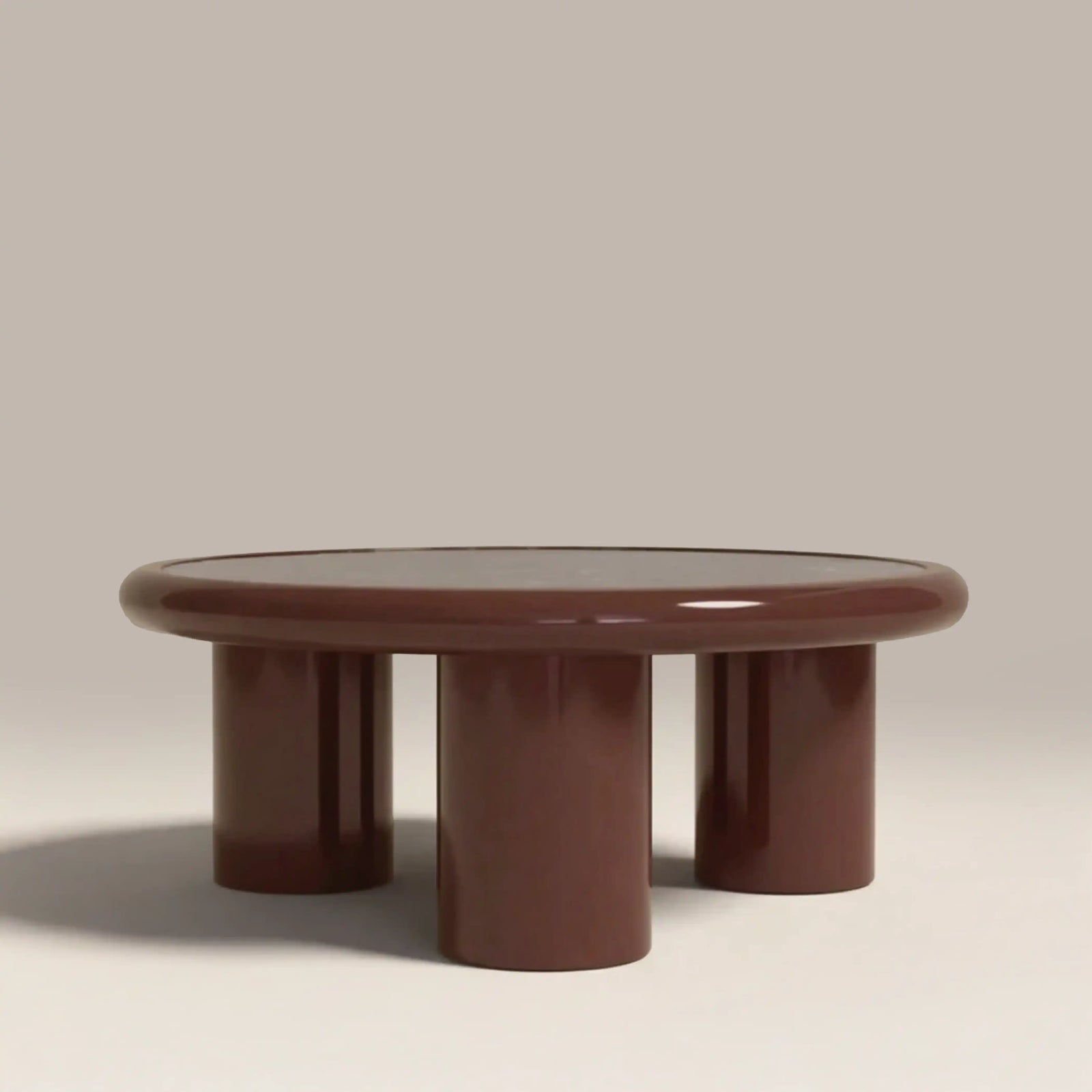 Carson Round Coffee Table | Maroon Red Marble & High Gloss Burgundy