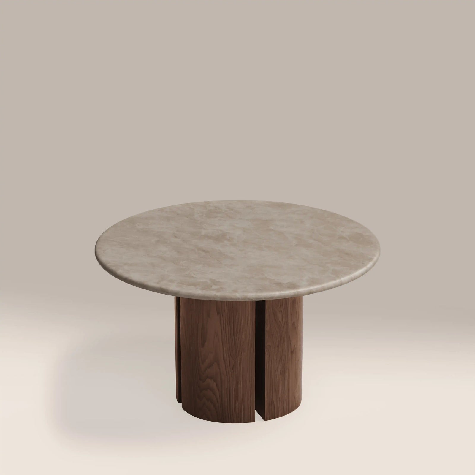 Maui 4 Seat Round Dining Table | Grey Honed Marble Effect Stone & Walnut