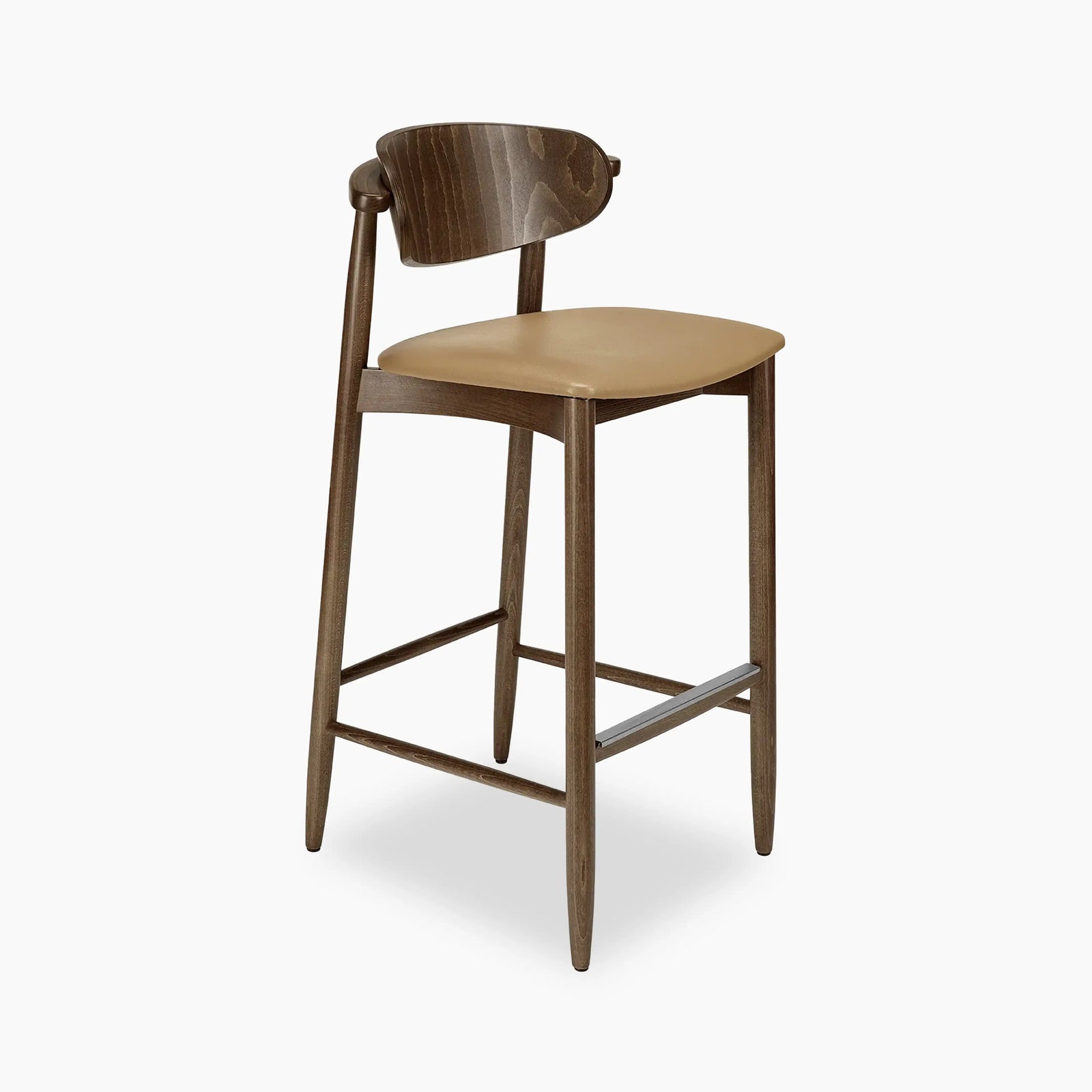 Emrik Wooden Bar Stool | Upholstered Seat & Wide Backrest
