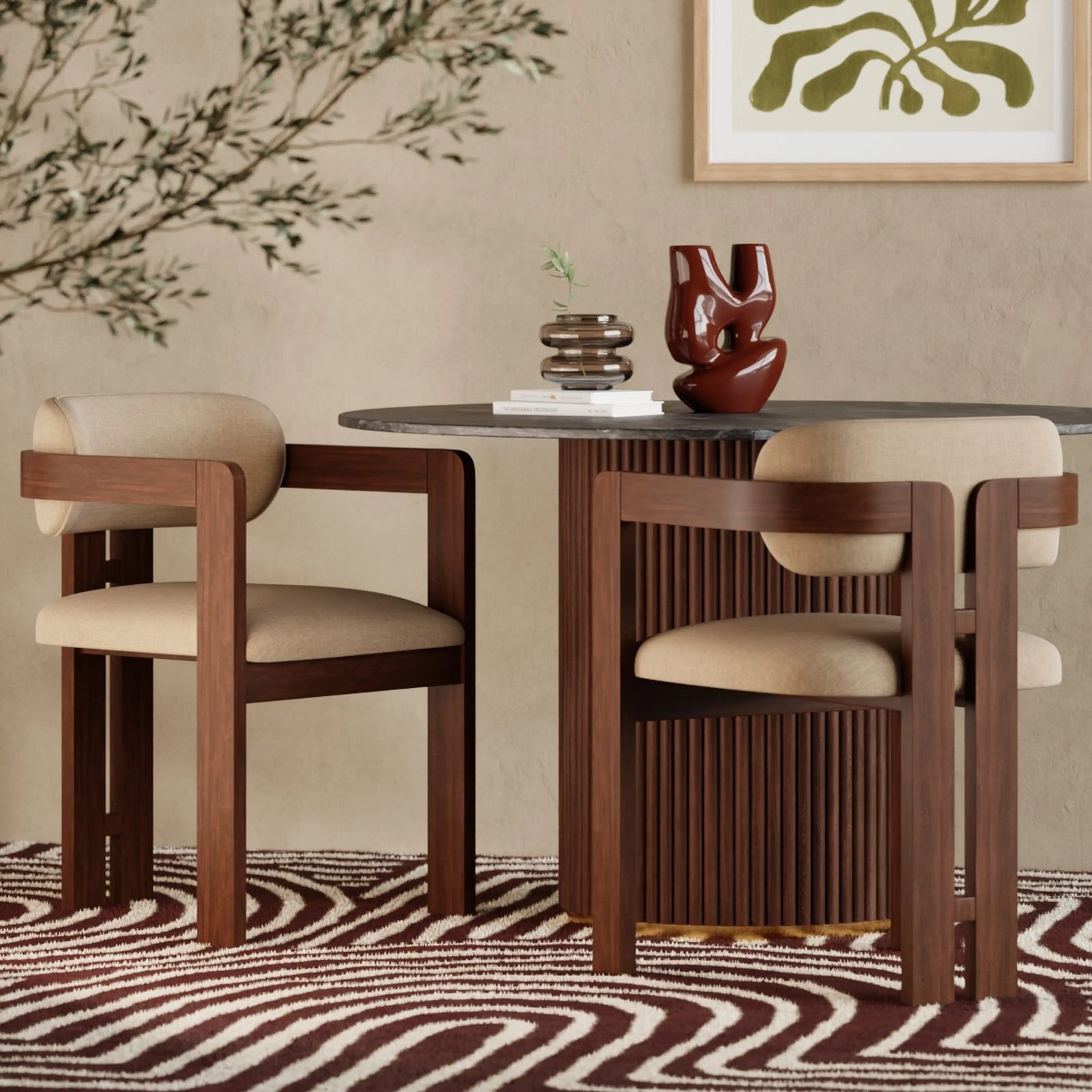 Hallie Carver Dining Chair | Truffle Brown Sustainable Mohair Velvet & Walnut