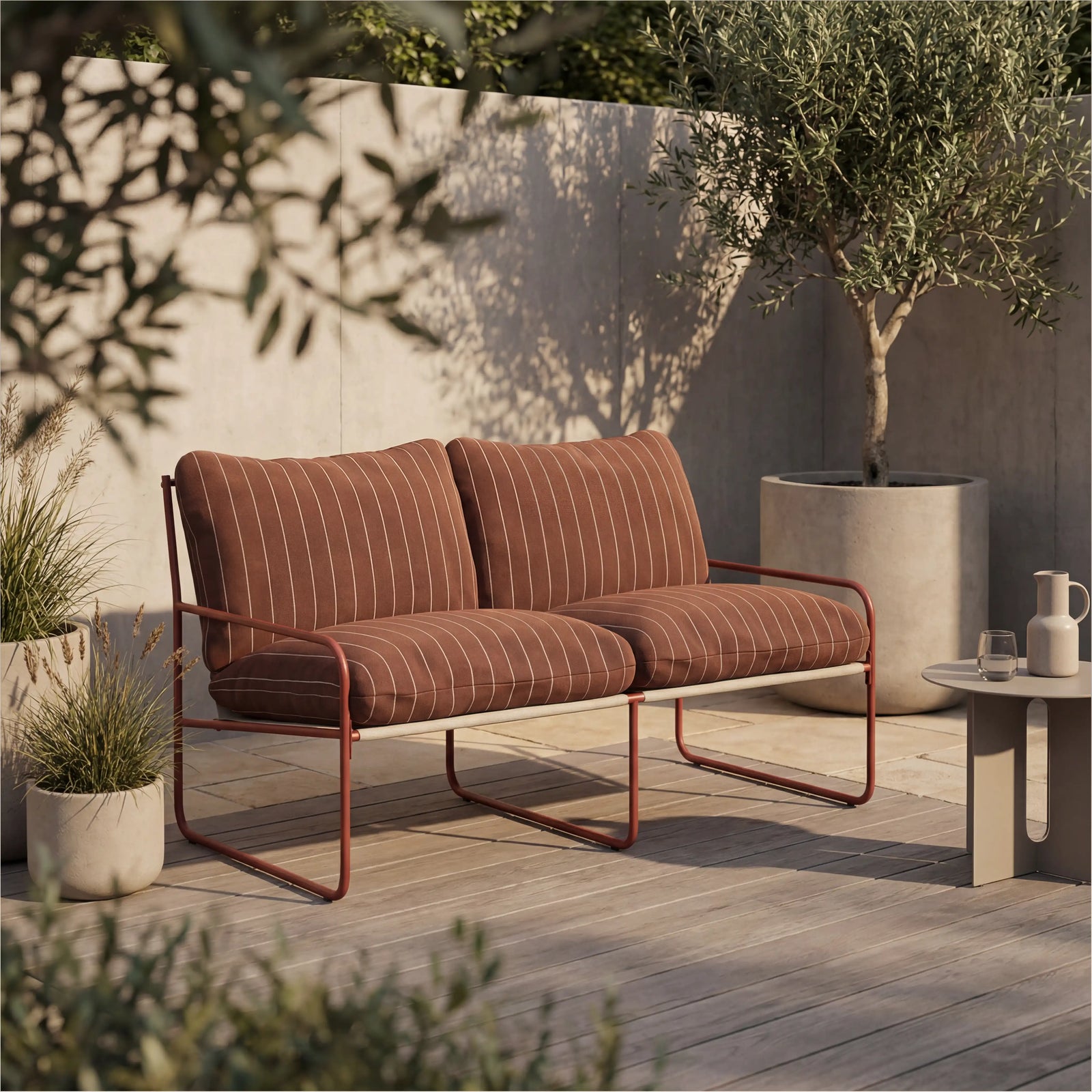 Harris 2 Seater Garden Sofa | Rust Red Stripe & Red