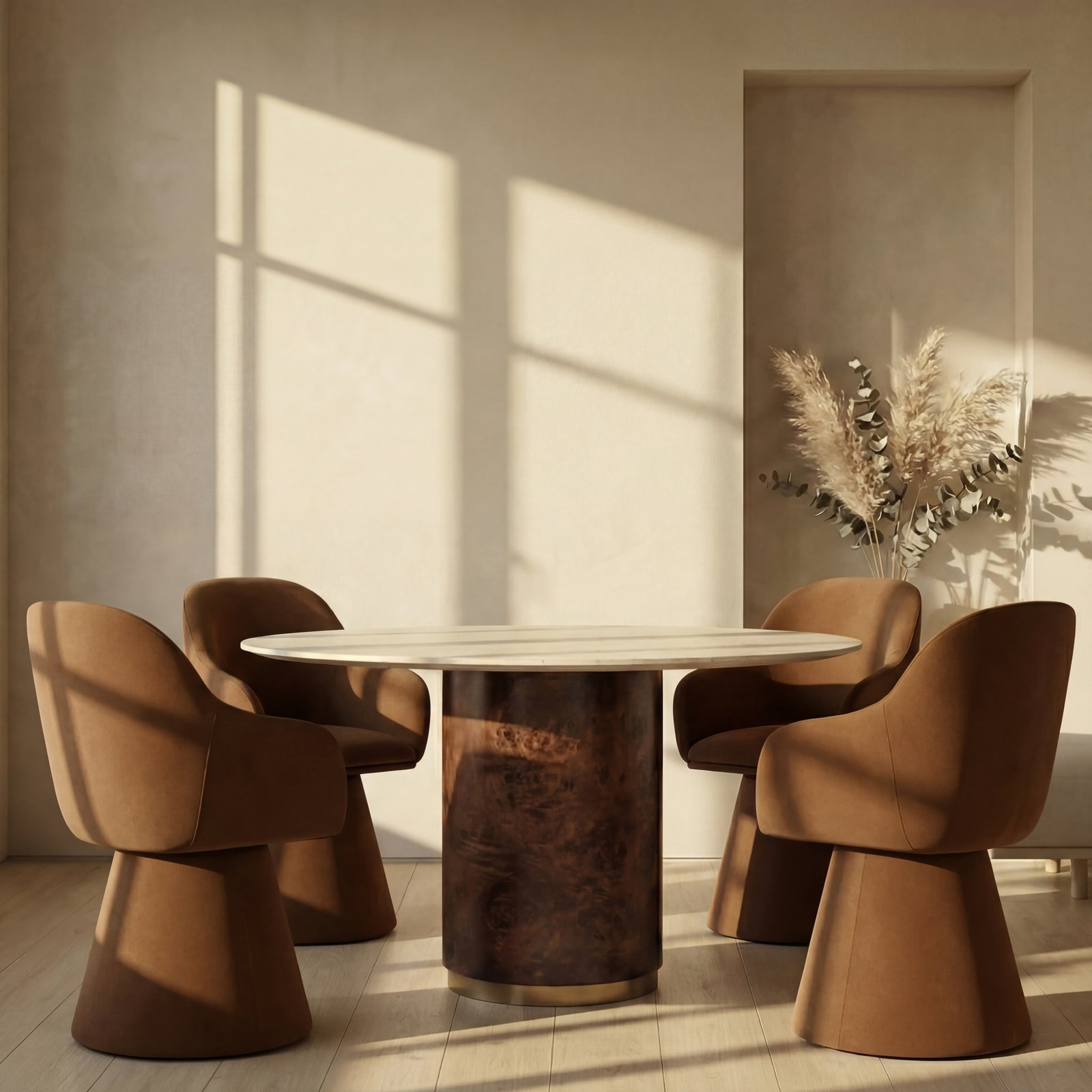 Herman Swivel Carver Dining Chair | Caramel Brown Sustainable Mohair Velvet