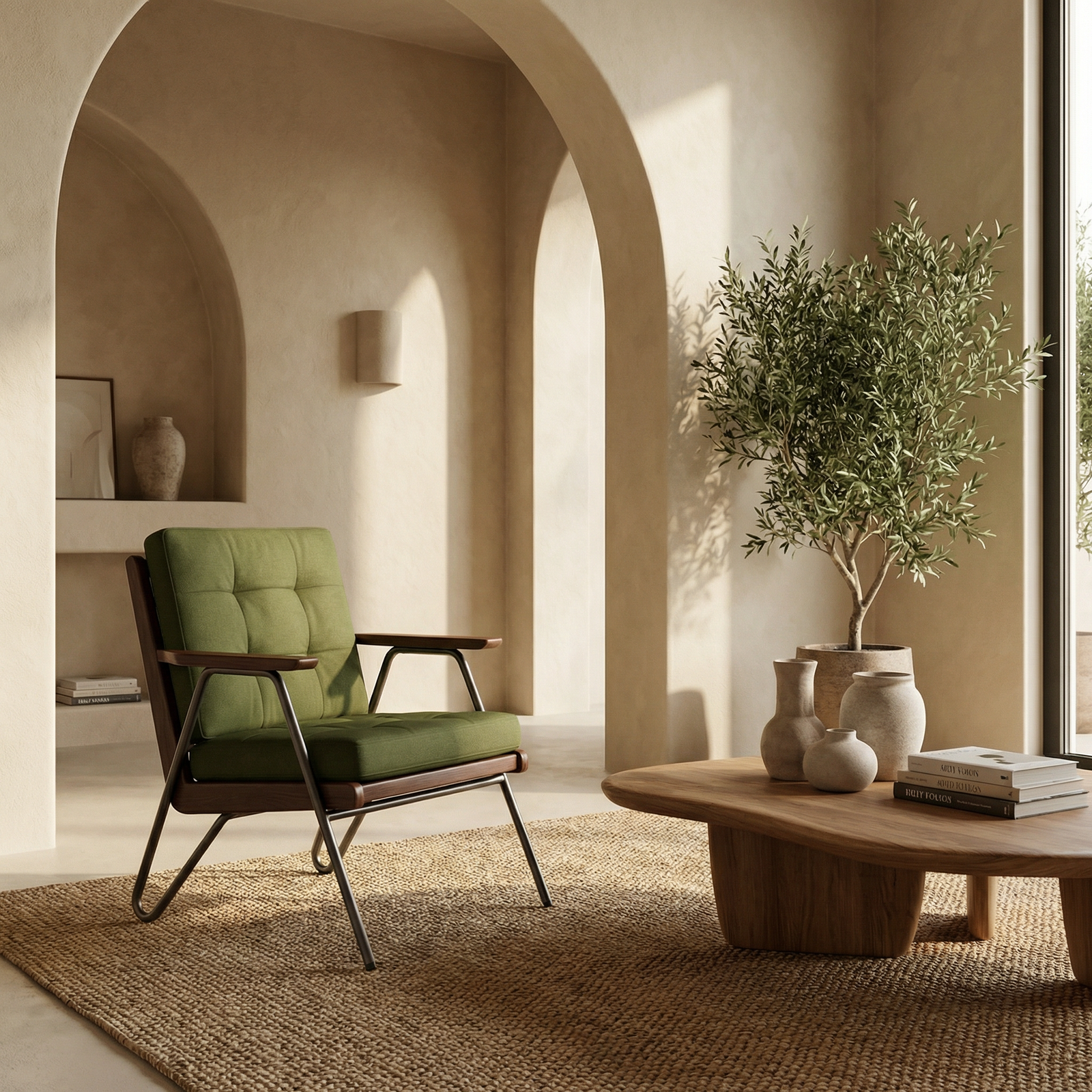 Aspen Accent Chair | Olive Green Sustainable Velvet & Walnut